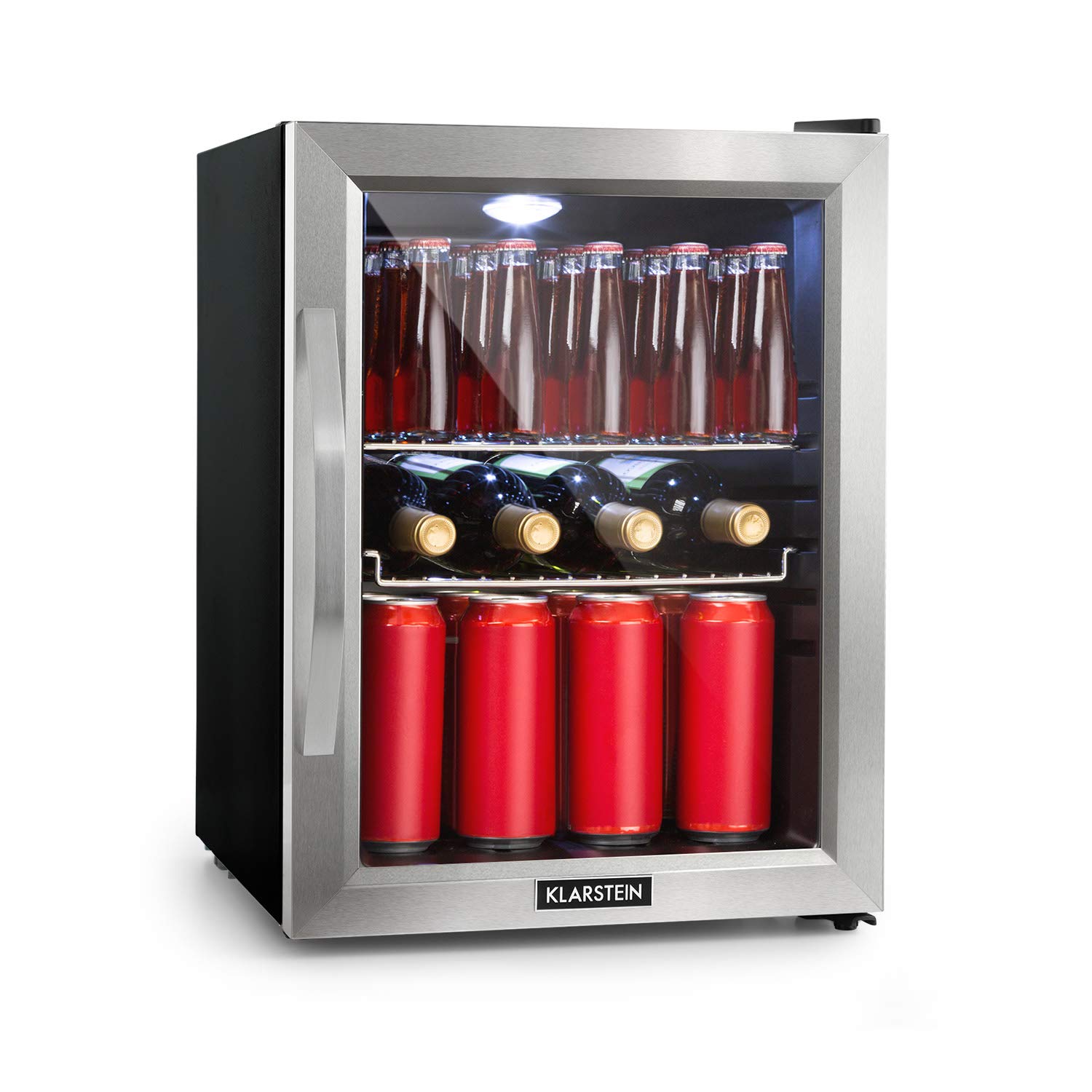 Klarstein Beersafe Mix It - Nevera pequeña, Mini nevera con puerta acristalada, Frigoríficos pequeños con iluminación LED, De 0 a 13°C, 42 dB, Silencioso, 2 Rejillas metálicas, 33 L, Negro