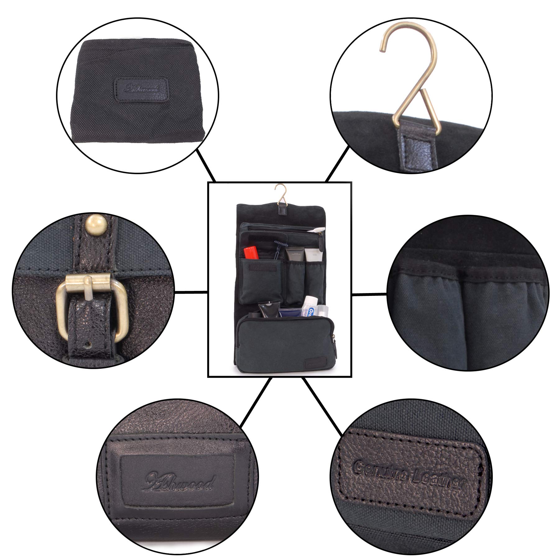 Ashwood - Beauty case da viaggio da uomo - Pelle e tela - Borsa da bagno media - Borsa da doccia sospesa - HAMMERSMITH 7010