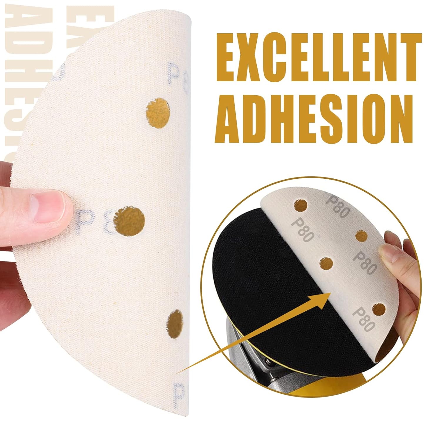 6 Inch - 6 Hole Hook and Loop Sanding Discs 80 Grit, Random Orbital Sandpaper for Automotive and Woodworking - 100 Pack