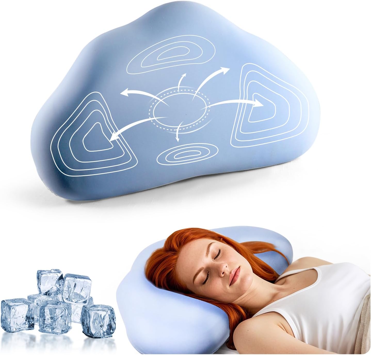 Cloud Contour Memory Foam Pillow Ergonomic Design for Sleeping Comfortably and Reducing Snoring Neck and Cervical Pillow with Cooling Pillowcase Blue