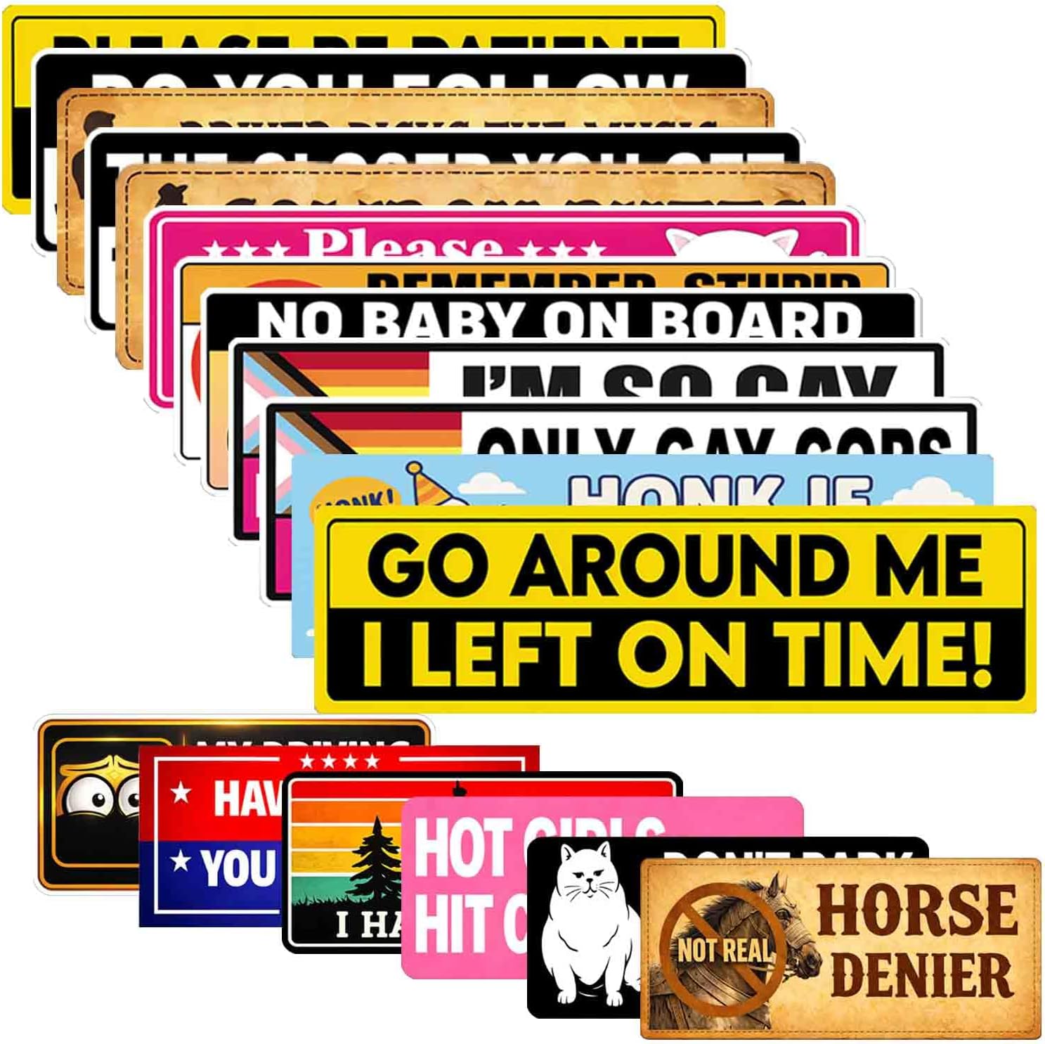 18Pcs Funny Bumper Stickers for Cars, Waterproof UV Resistant Vinyl Decals, Colorful Meme Quote Stickers for Trucks, GO Around ME-Please BE Patient-DO You-HONK IF-Cowboy Bumper Sticker