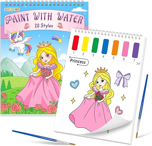 Miniatura 14 de Libros de pintar con agua SOCOLER para niños pequeños, papeles de pintura de acuarela sin desorden con tema de tráfico para niños, kit de pintura