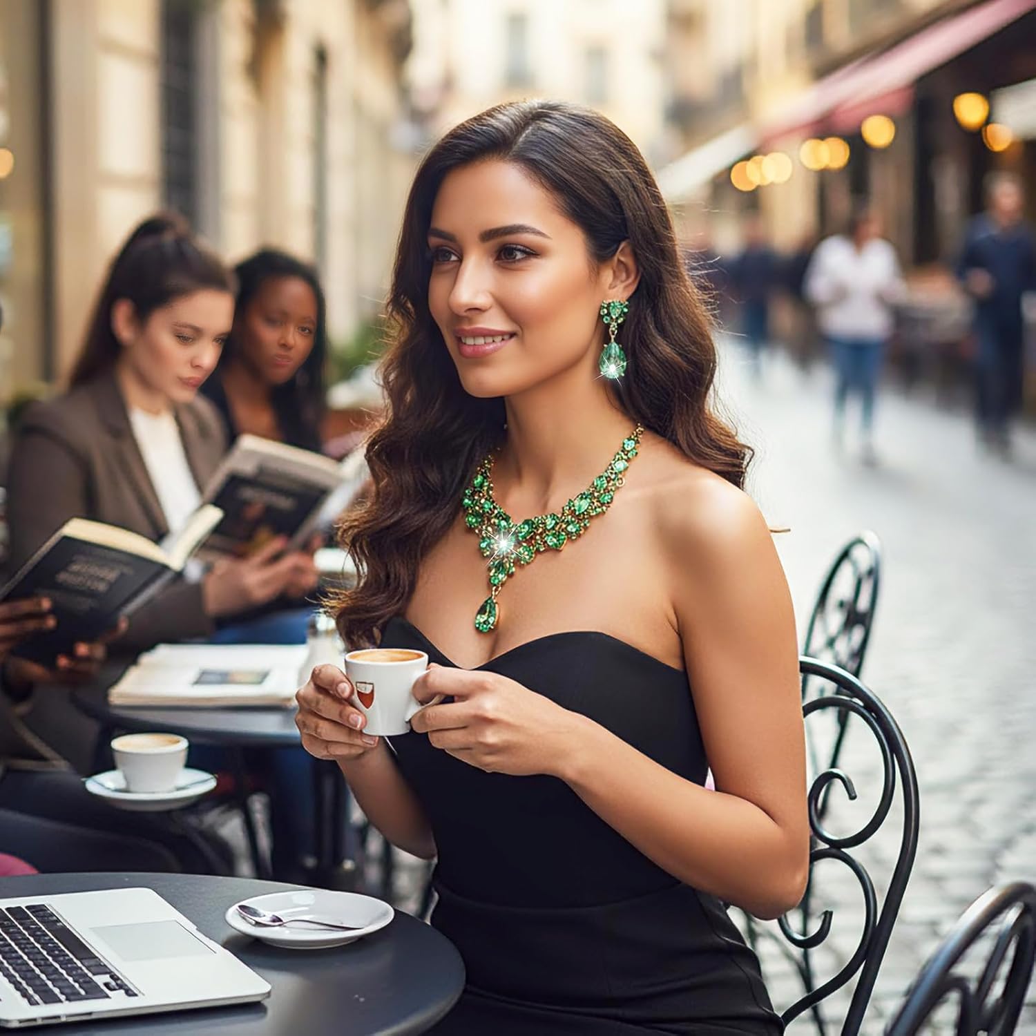 Hicarer Bridal Teardrop Cluster Crystal Jewelry Set for Women Necklace Earrings Wedding - Image 7