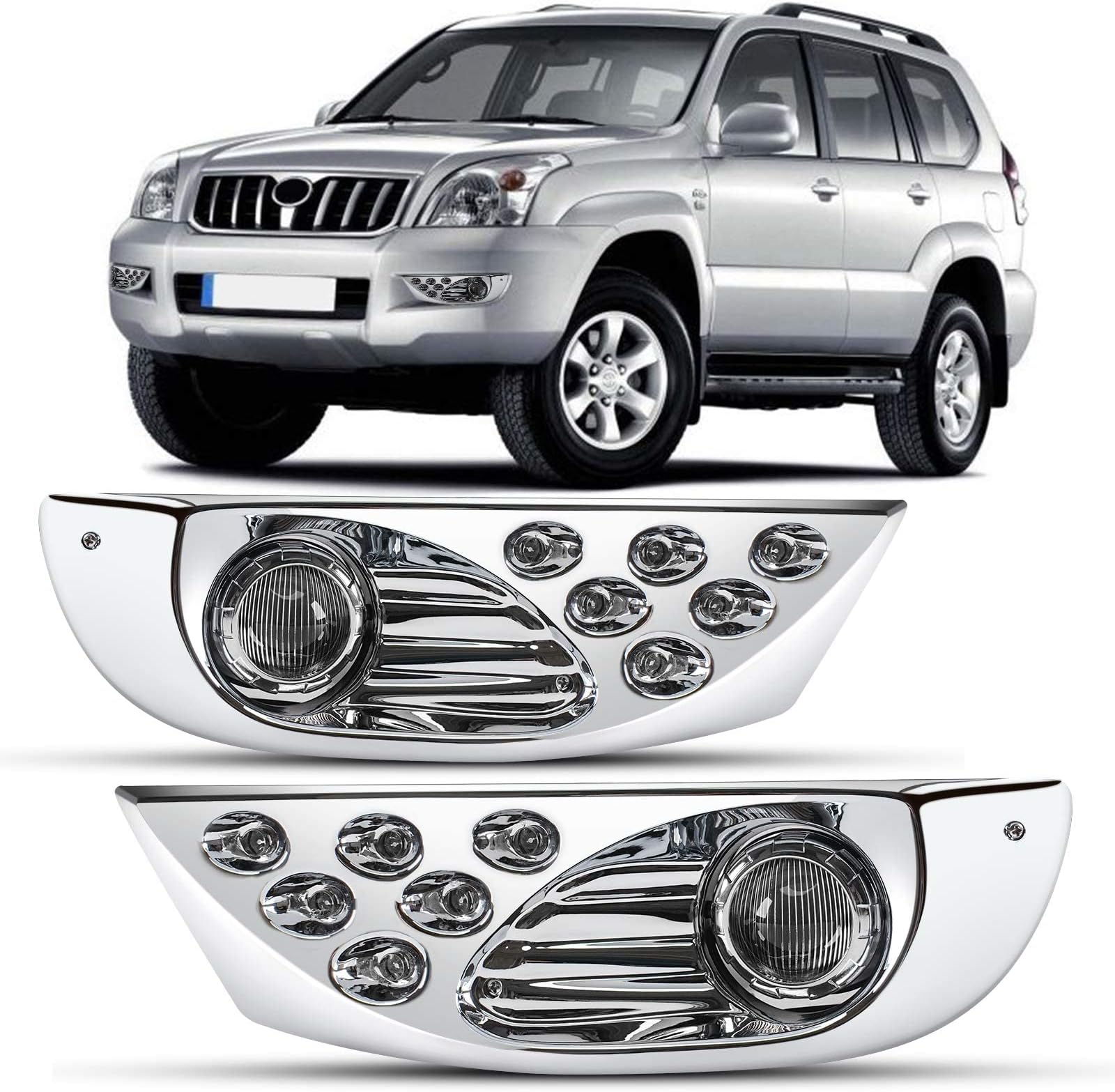 DLAA Fog Lights LED & Halogen Compatible with Toyota Land Cruiser/Prado FJ120 2003-2009 Fog Lamps
