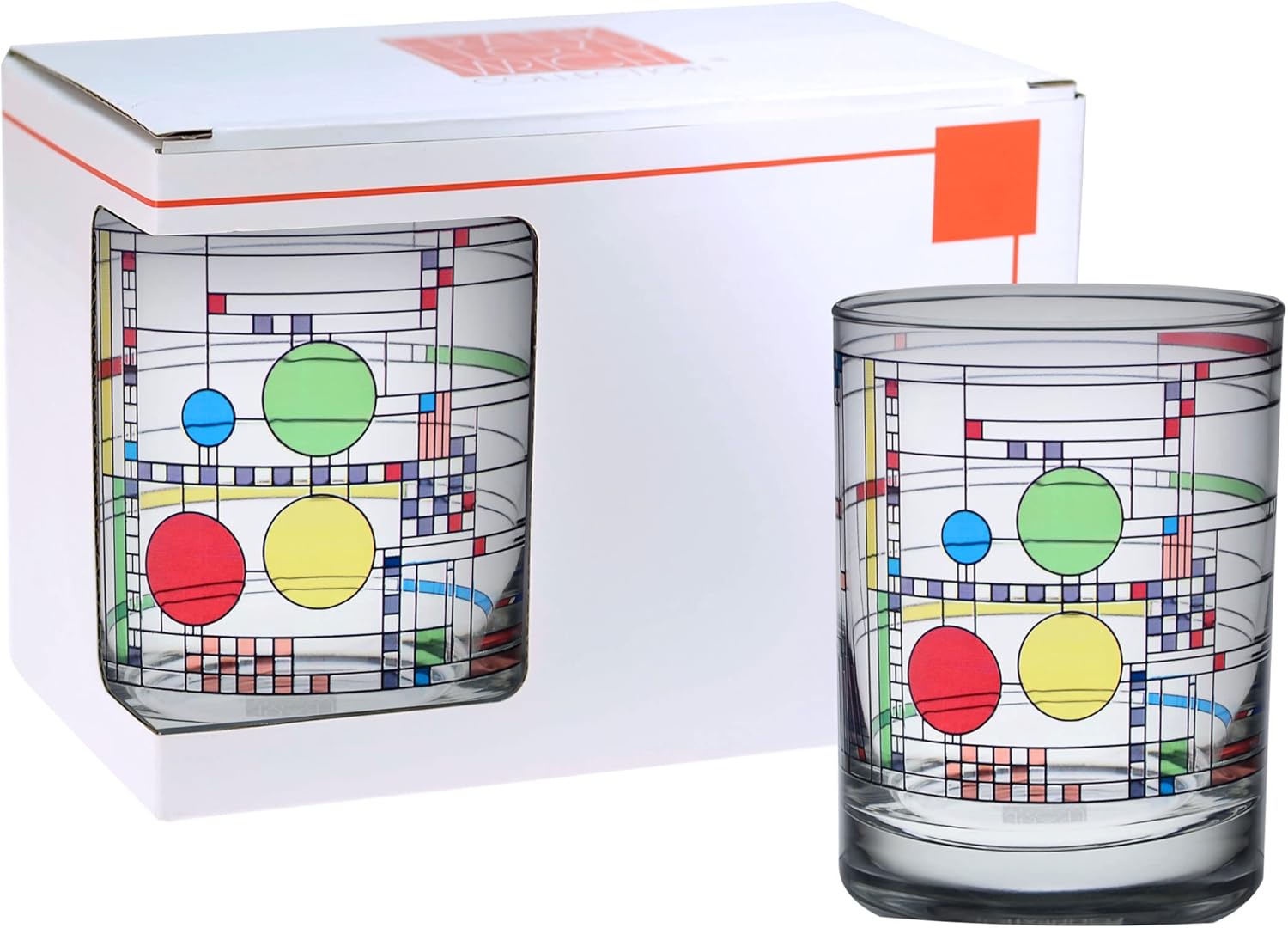 Culver Frank Lloyd Wright DOF Double Old Fashioned Glass 14-Ounce (Gift Boxed Set of 2, Coonley Playhouse)
