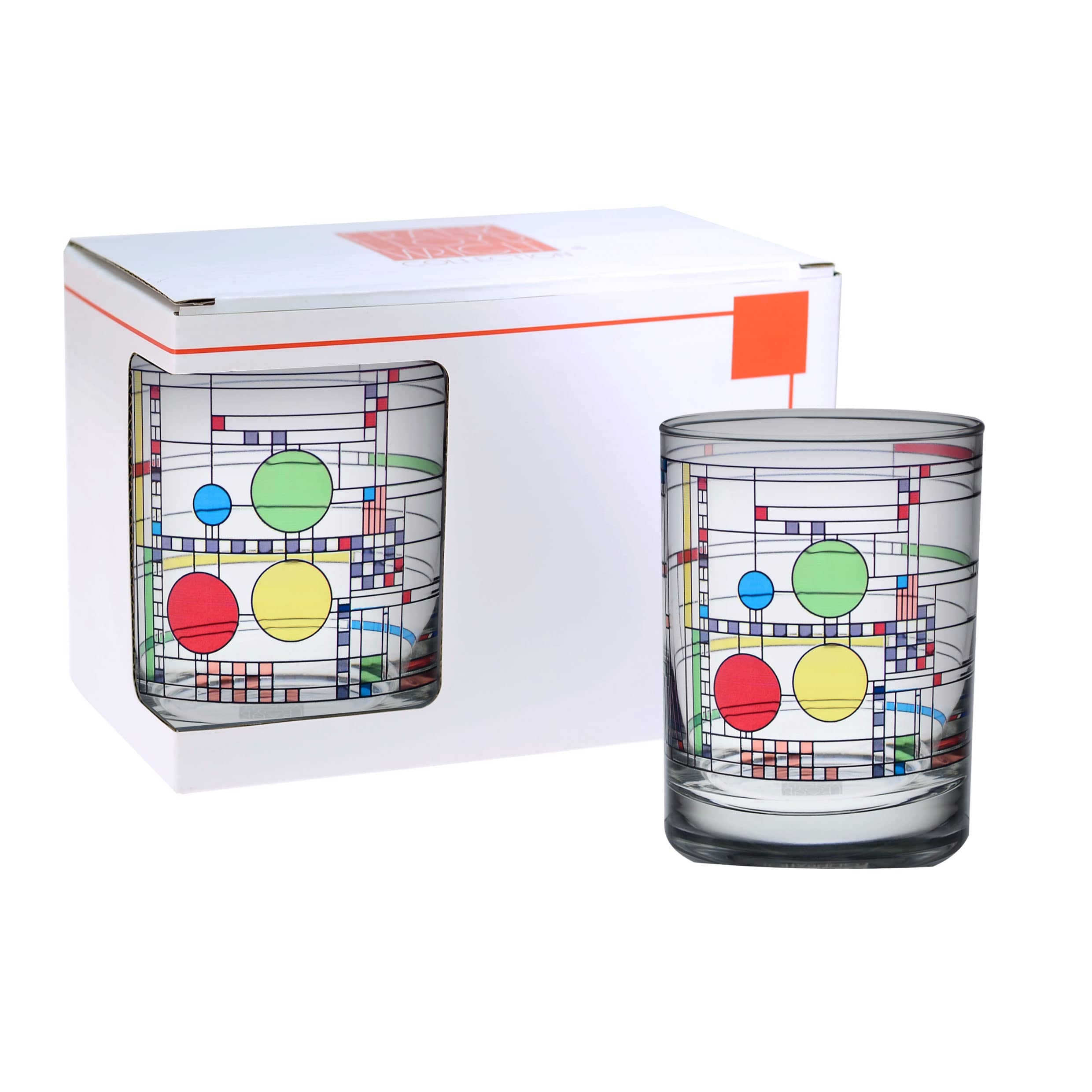 Bicchieri Double Old Fashioned Frank Lloyd Wright - Set Da 2 Con Stampa 'March Balloons' In Confezione Regalo, 400 Ml