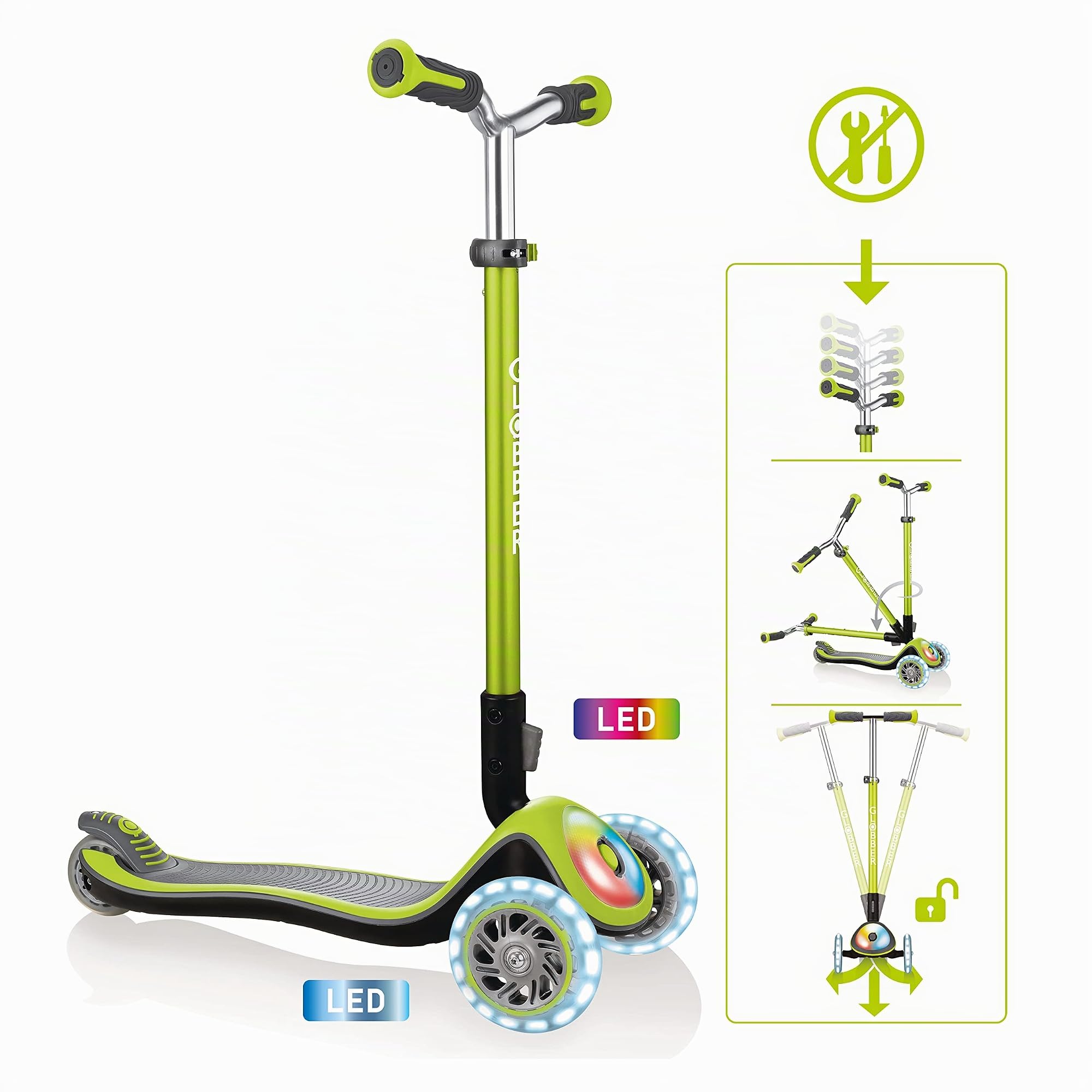 GLOBBER Elite Roller – Tretroller Kinder ab 3 Jahre - Scooter - ABEC 5, 3-rädrig – höhenverstellbar - LED-Rollen