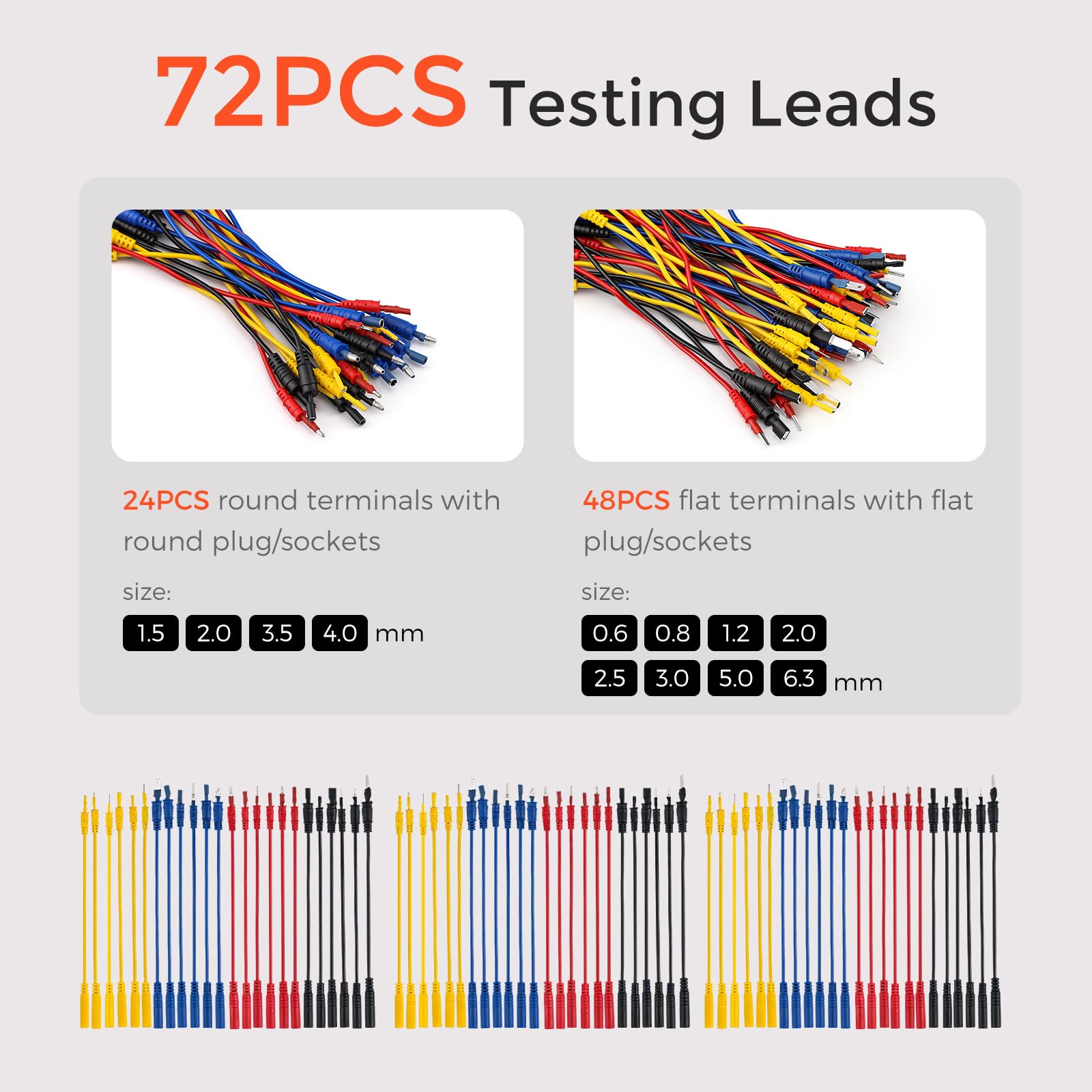 Bonvoisin 110PCS Juego de Cables de Prueba para Multímetro per Automotrice | Kit Puntas Prueba 110 Piezas, 72 Terminales, Conector SRS, Estroboscopio LED, Clavijas Banana 4mm, Sondas Perforadoras 0,5mm