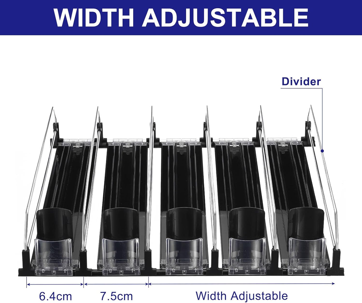 uxcell 5pcs Drink Organizer for Refrigerator, Self-Pushing Soda Can Organizer Width Adjustable Drink Dispenser Beverage Pusher for Fridge Pantry Vending Machine, Black