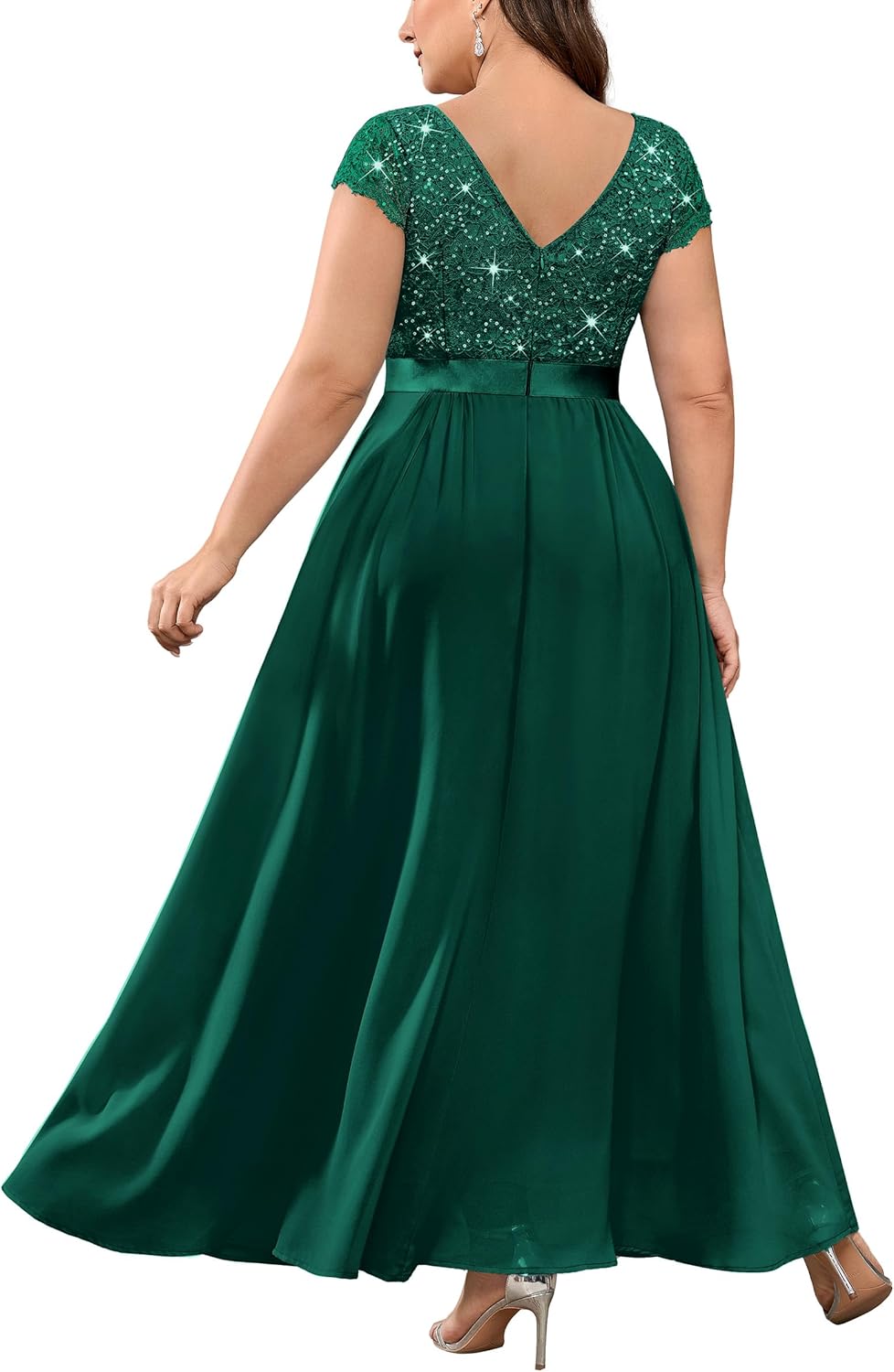 Knitee Women's Plus Size Sequin Floral Lace Formal Bridesmaid Party Flowy Maxi Dress - Image 2