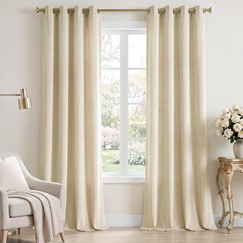 StangH Beige Velvet Curtains 84 inches Long 2 Panels for