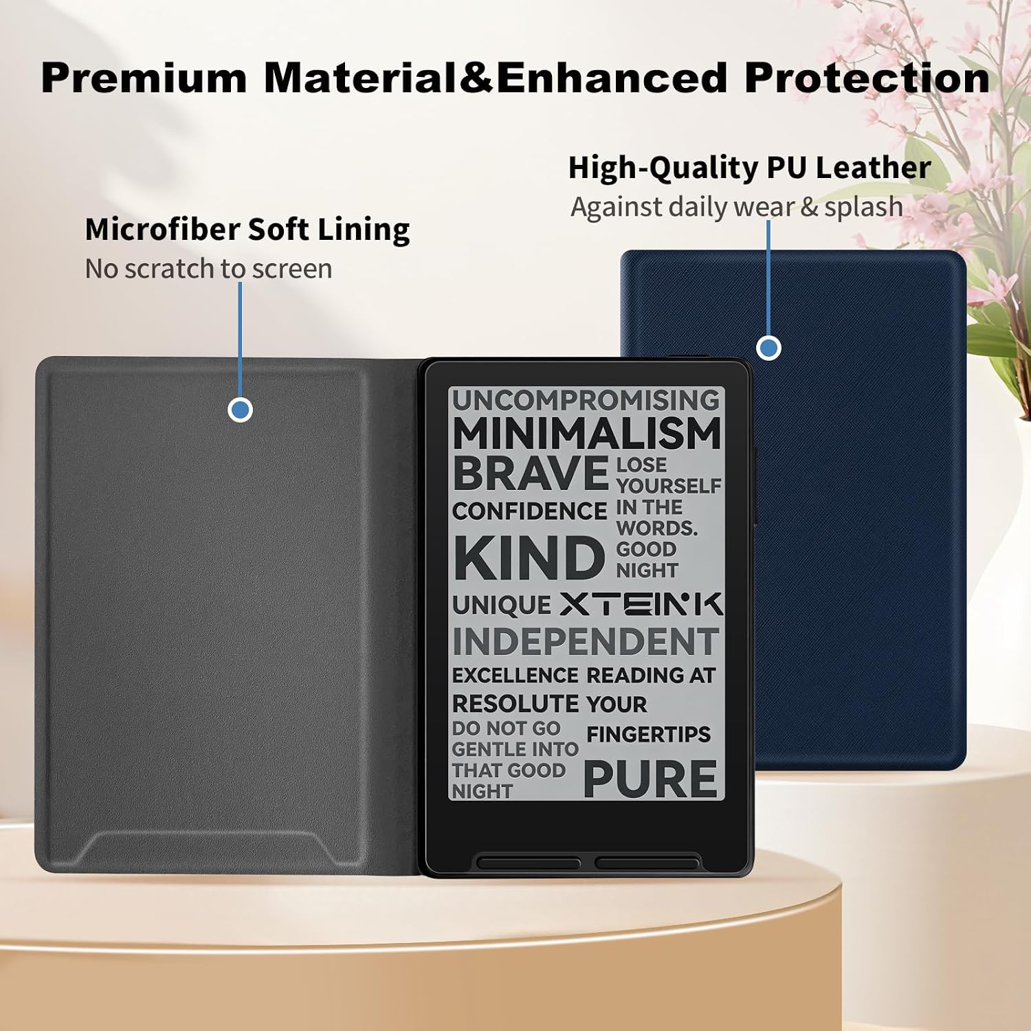 Magnetic Case for Xteink X3, Ultra-Lightweight Premium PU Leather Protective Cover with Magnetic Closure for Xteink X3 E-Reader (Dark Blue)
