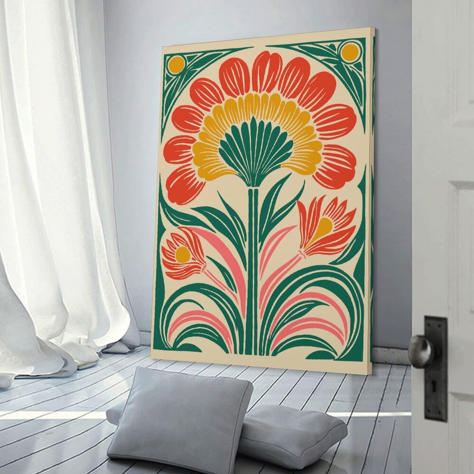 Junmoney Floral Art Deco Print Room Decor Wall Art, 24x36inch(60x90cm), for Office, Study Or Home Workspace, A Smart Decor Choice for Study Walls