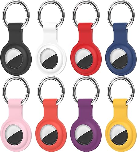 Compatible con estuche porta AirTag llavero paquete de 8, silicona para Air Tags cadena de llaves, funda anillo para estuche porta Air Tag