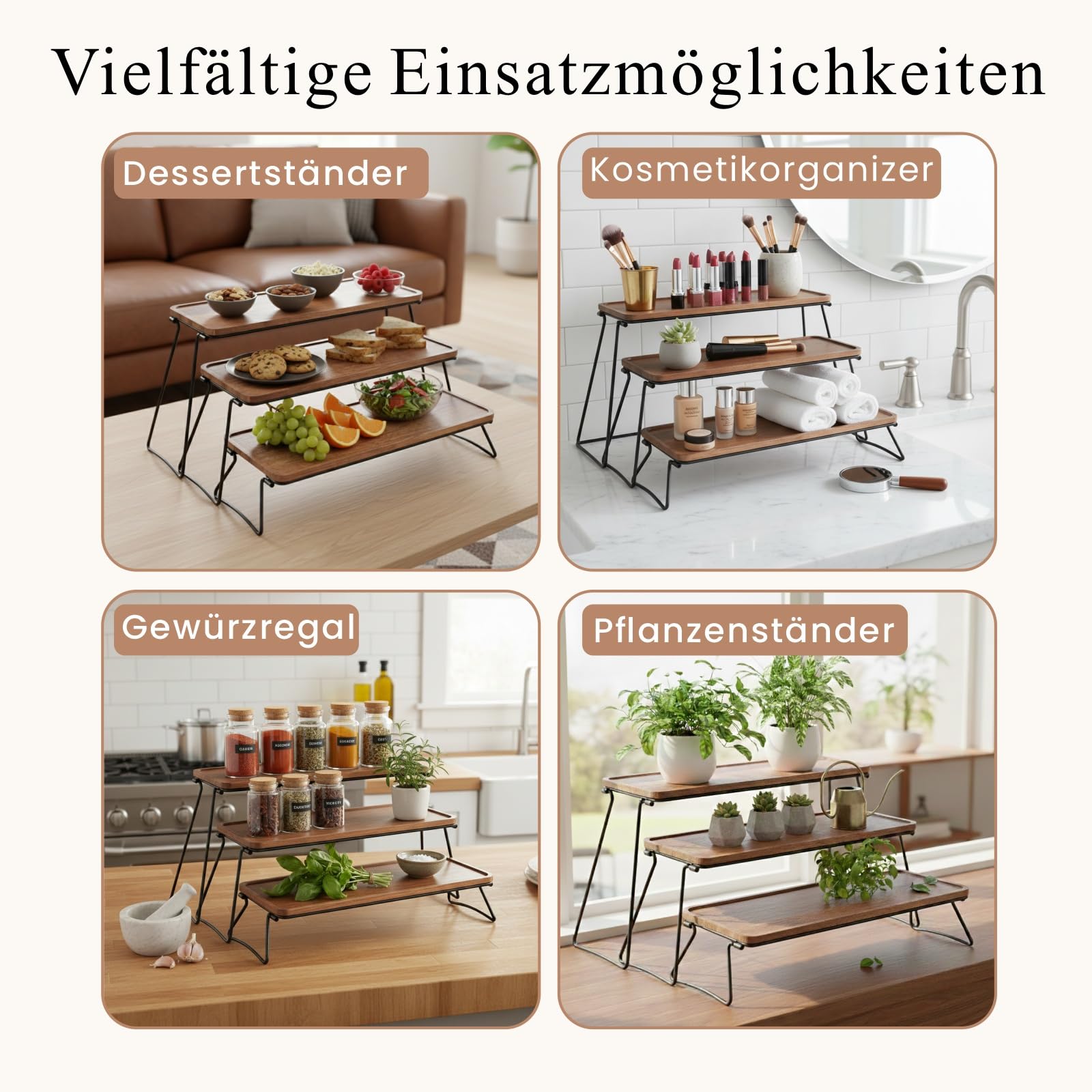 Fibogollo Servierständer Akazienholz 3-stöckig klappbar 40cm
