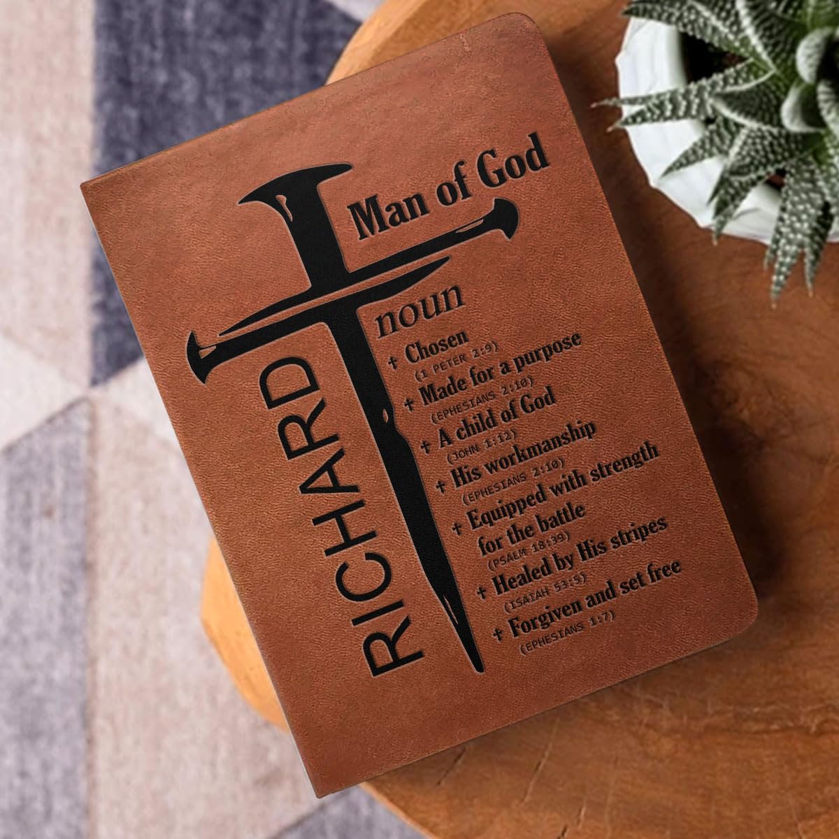 Joymade - Personalized Leather Cover Notebook, Religious Christian Gifts For Men And Women, Bible Notebook For Women, Mom, Her On Mother Day, Birthday, Christmas (Man - Woman Of God)