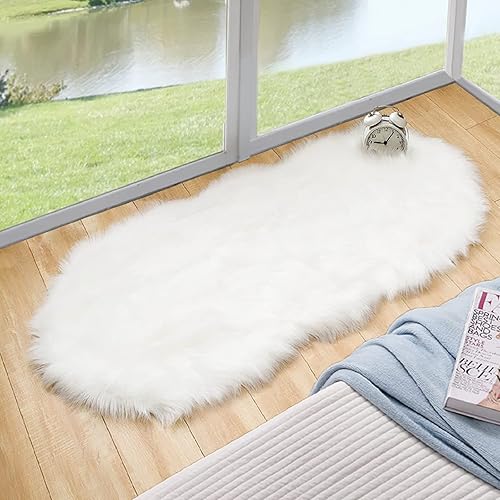 ORINOVA White Faux Sheepskin Fuzzy Fur Rugs for Bedroom Small Machine Washable Fluffy Area Rugs for Living Room 2x4 Shag Nursery Rug - 2' x 4' (Sheepskin Fur) - White