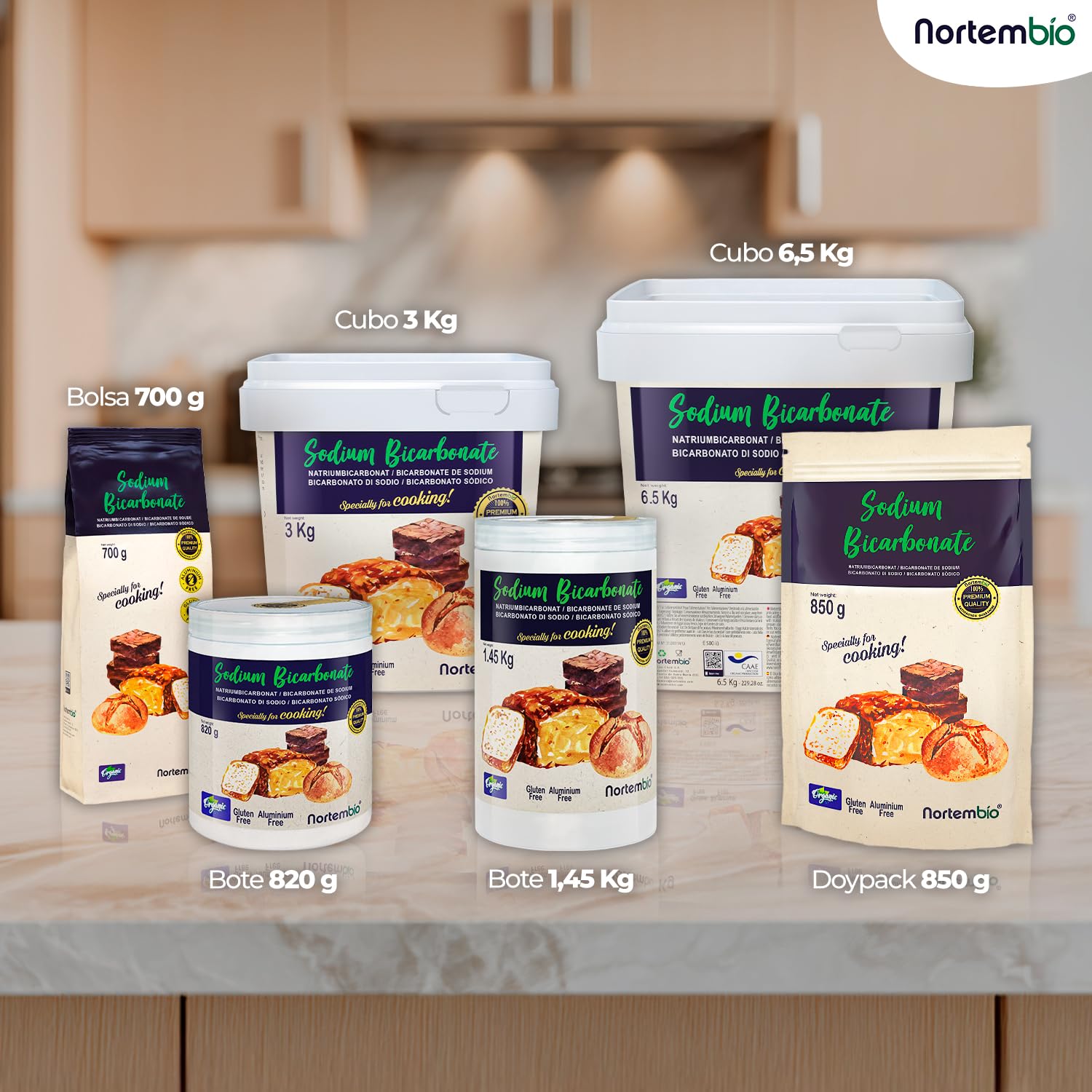 Nortembio Bicarbonato de Sodio E500(ii) 3 kg – Aditivo de Cocina y Repostería, Calidad Gourmet, Alta Pureza 100% Natural + eBook de Recetas