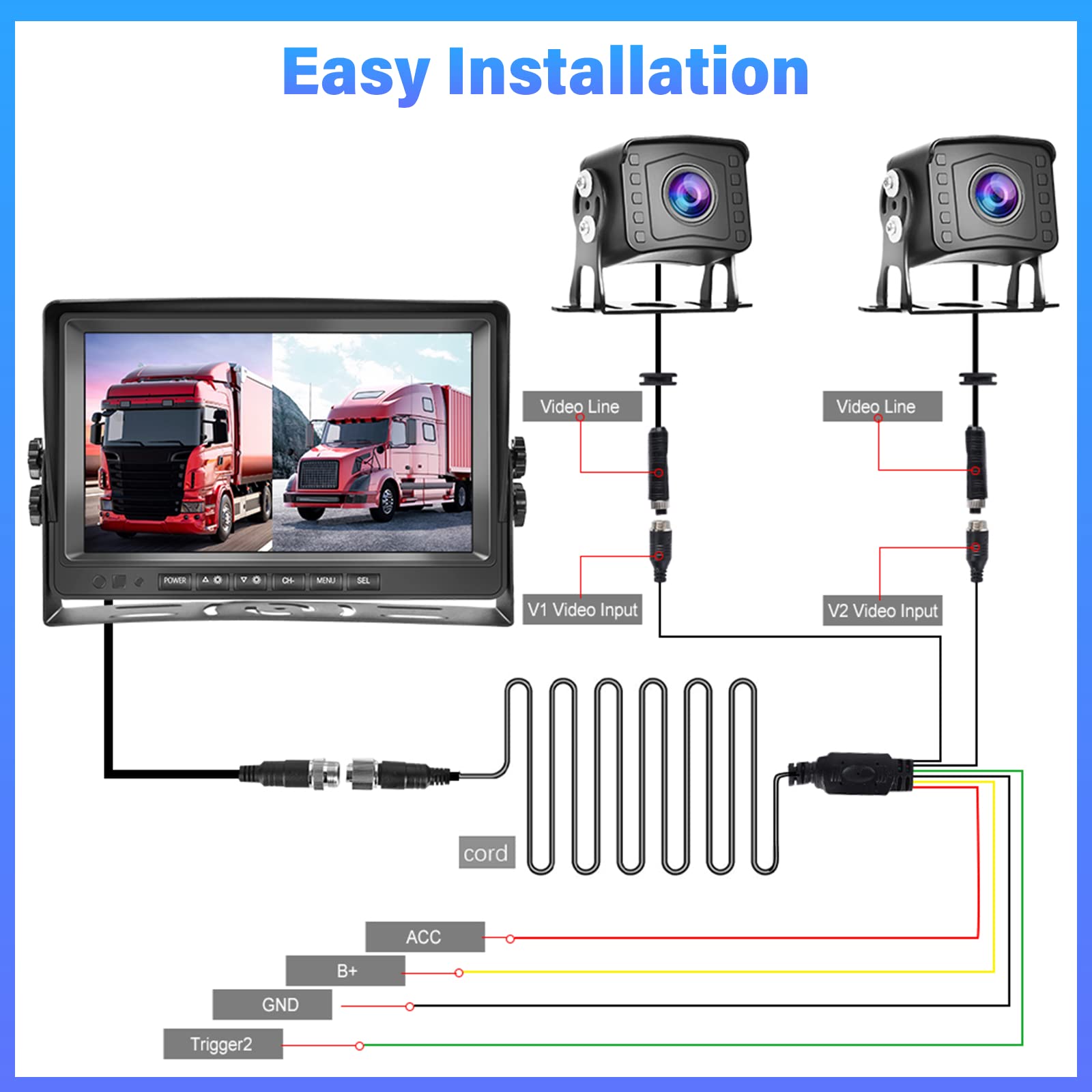 DVR 1080P Rückfahrkamera Set 9 Zoll LCD Monitor Weitwinkel Nachtsicht IP69 Wasserdicht Backup Kamera für LKW Anhänger Bus 12-35V