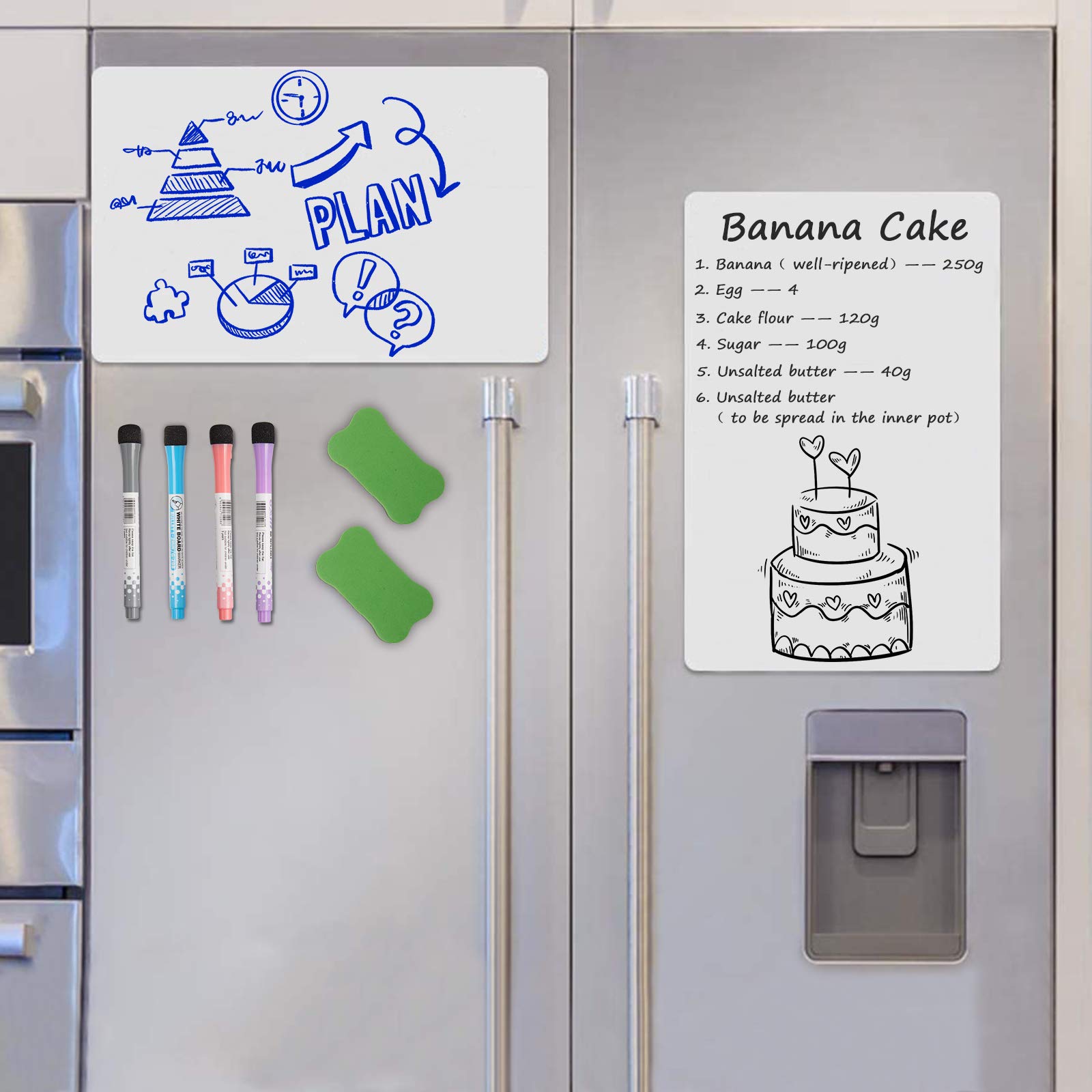 Grocery List Board Magnetic Dry Erase Whiteboard For Fridge 8x12 Inches - Includes 3 Colored Markers & Eraser For Kitchen, Home & Grocery Lists Refrigerator Organizer With Markers