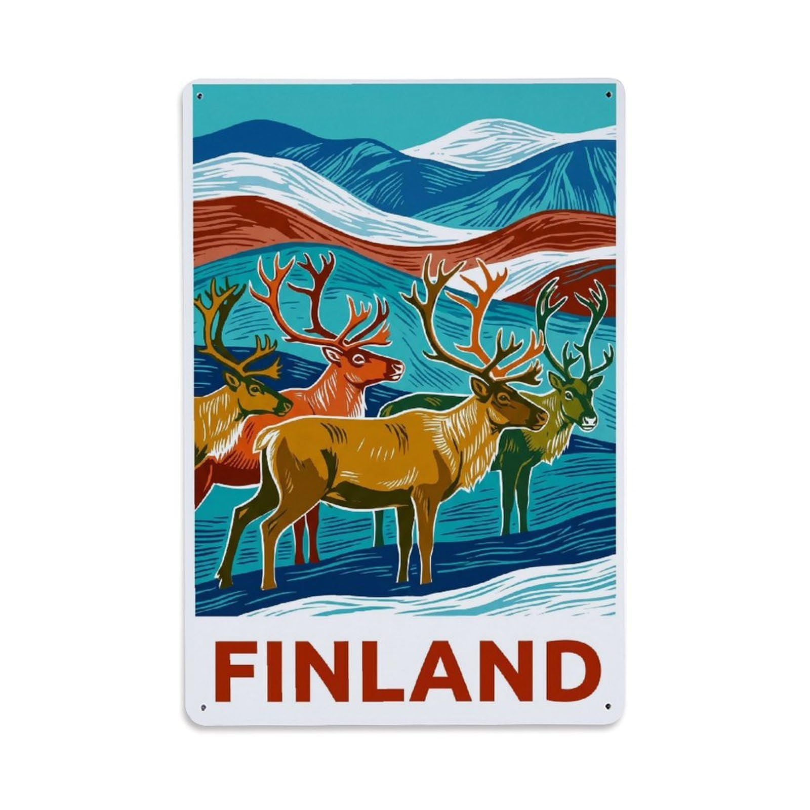 Olhnbad Style Finland Reindeer Ruska Autumn Travel Lapland Metal Tin Sign