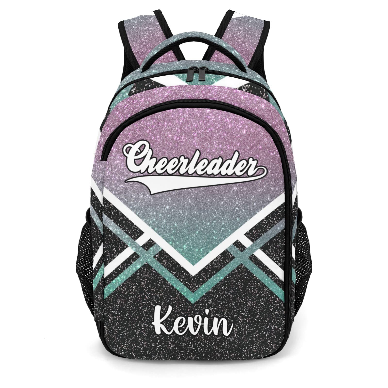 XOZOTY Pink Green Cheerleader Cheer Backpack Personalized with Name for Men Women Shoulder Bag Laptop Bag Bookbag