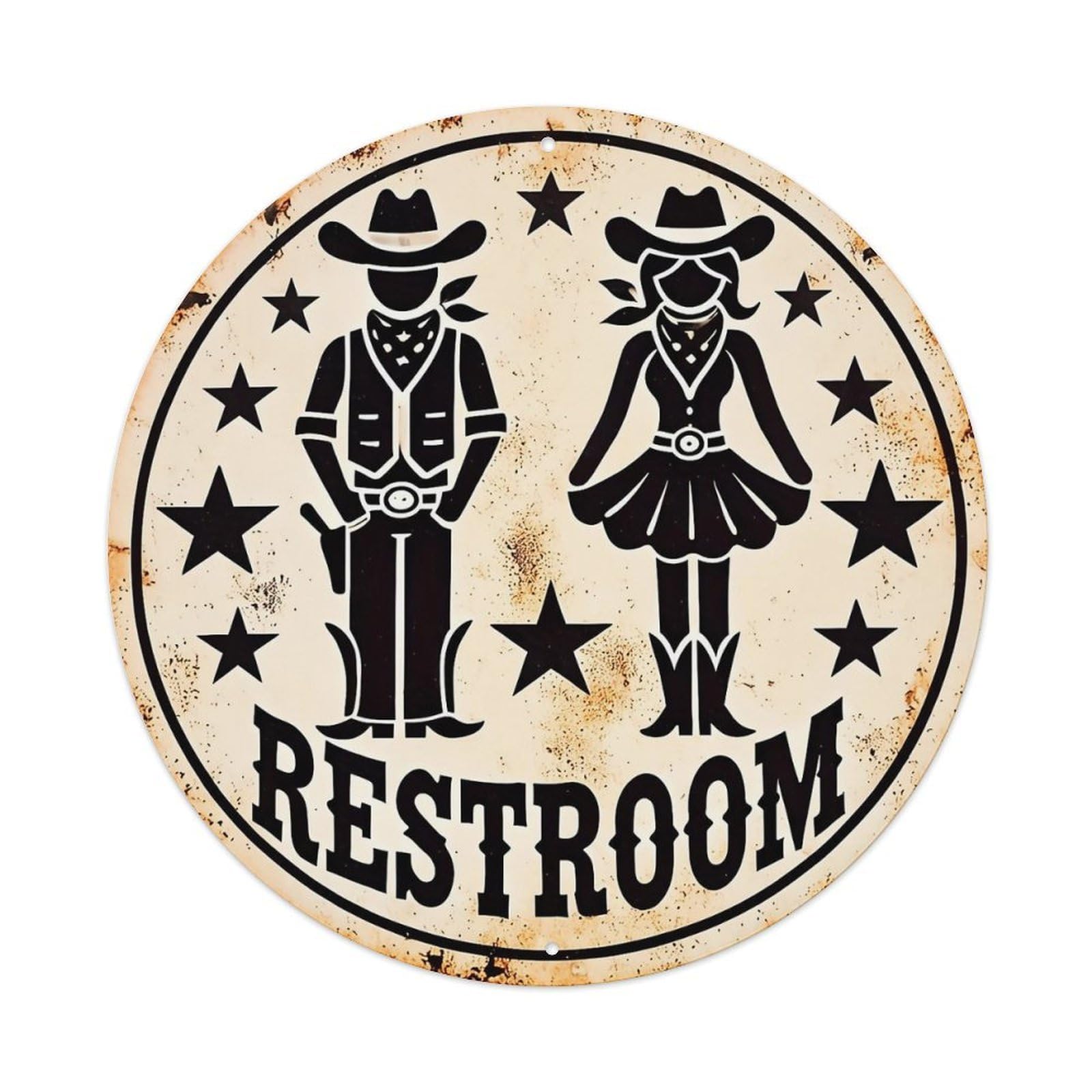 Western Cowboy Cowgirl Restroom Sign Tin Sign Metal Poster Vintage Metal Signs for Home Man Cave Bar Cafe Kitchen laundry room Wall Decorations 8x8 inches