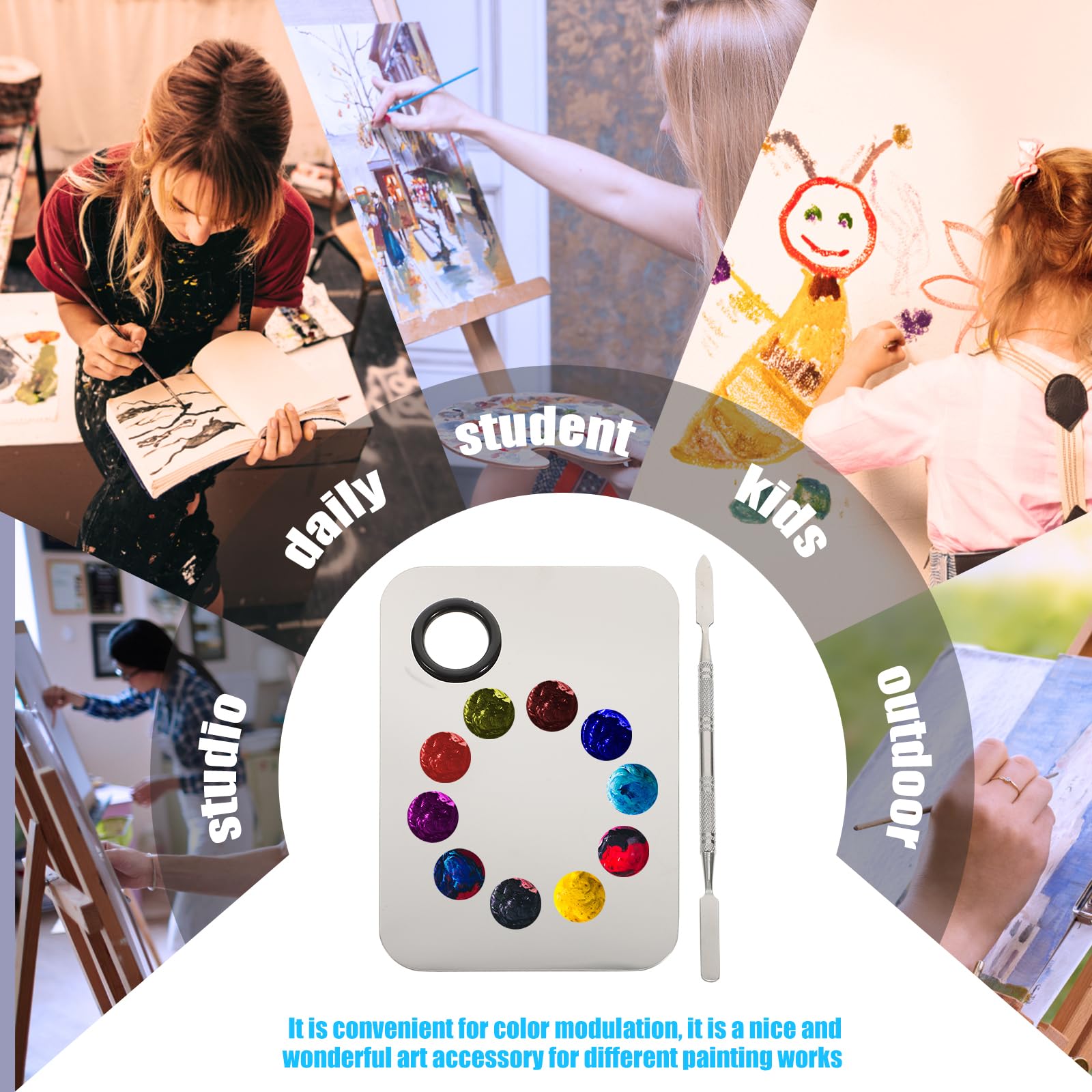 FOMIYES Makeup Palette, Makeup Mixing Palette, Stainless Steel Cosmetic Mixing Tray with Spatula Makeup Artist Tool for Mixing Foundation Nail-Art