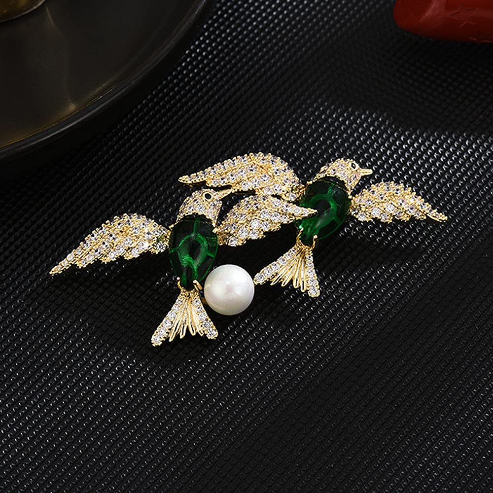 Broche con Forma de pájaro para Mujer, de Moda, para Solapa, con diseño de Doble Golondrina Volando y Perlas de imitación.