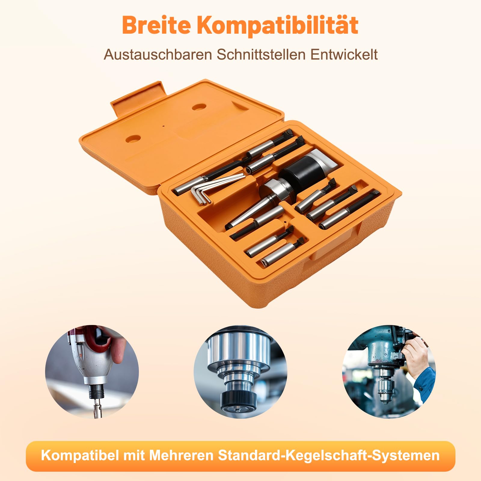 Ausdrehkopf Set Bohrkopf-Set mit 9 Stück Langweiliger Stangen in Verschiedenen Größen Genauigkeitsbereich 0-40mm für Fräsmaschine Bohrmaschinen