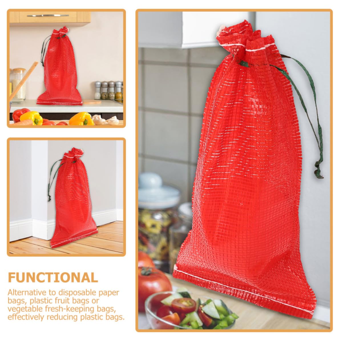 Healeved Bolsas Gran Capacidad 50 de Malla Roja Cordón Reutilizables Resistentes al Desgarro para Almacenamiento de Verduras y Mariscos para Uso en Almacenamiento