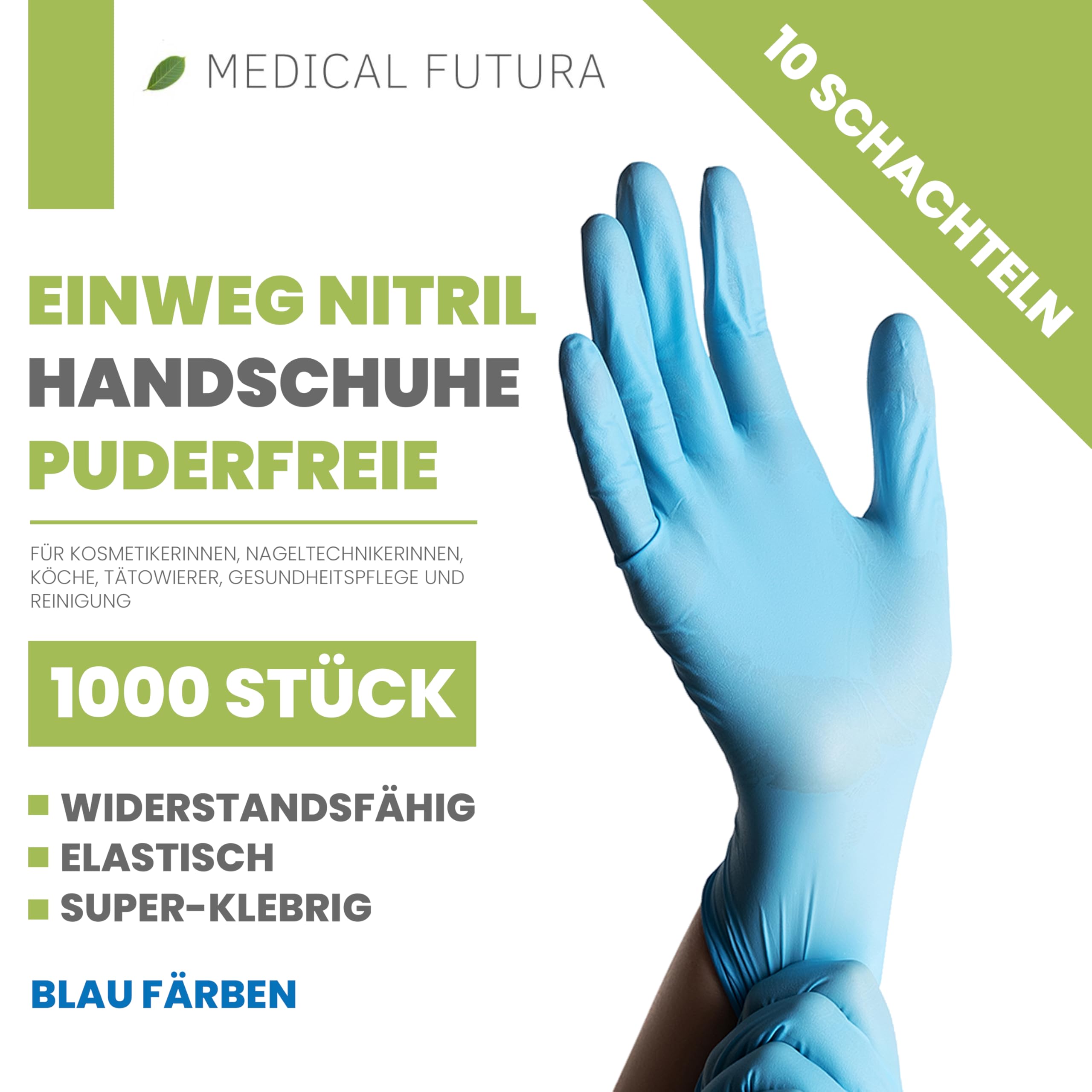 1000 Nitrilhandschuhe XL Blau Einweghandschuhe Anallergisch 4.5g, Puderfrei, Latexfrei, Für Kosmetiker, Tätowierer, Werkstätten, Lebensmittelverarbeitung (XL, Blau)