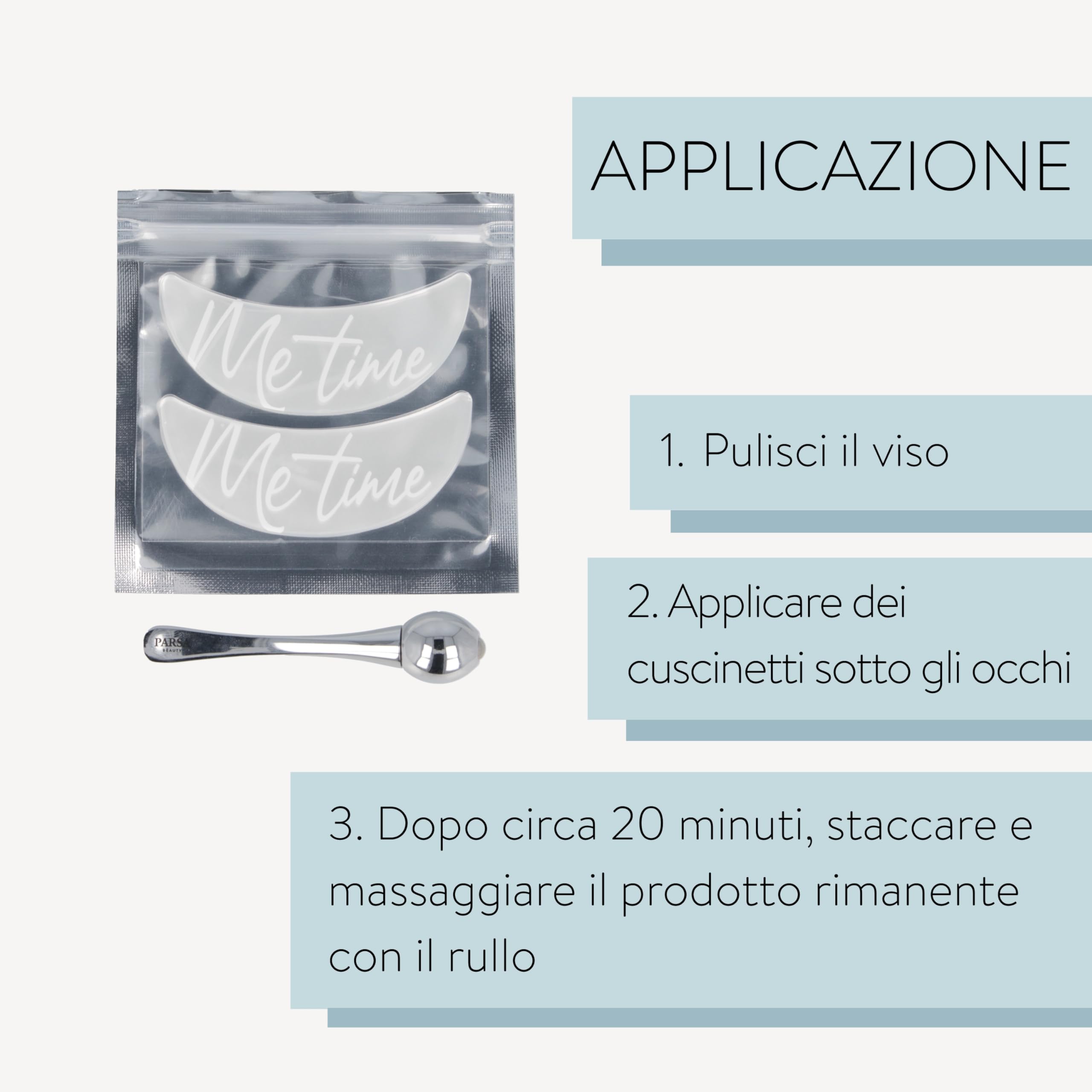 PARSA Beauty Set per la cura degli occhi – Roll-on per occhi & patch occhi riutilizzabili – Ottimizza l’effetto dei prodotti per la cura – Patch occhiaie e borse