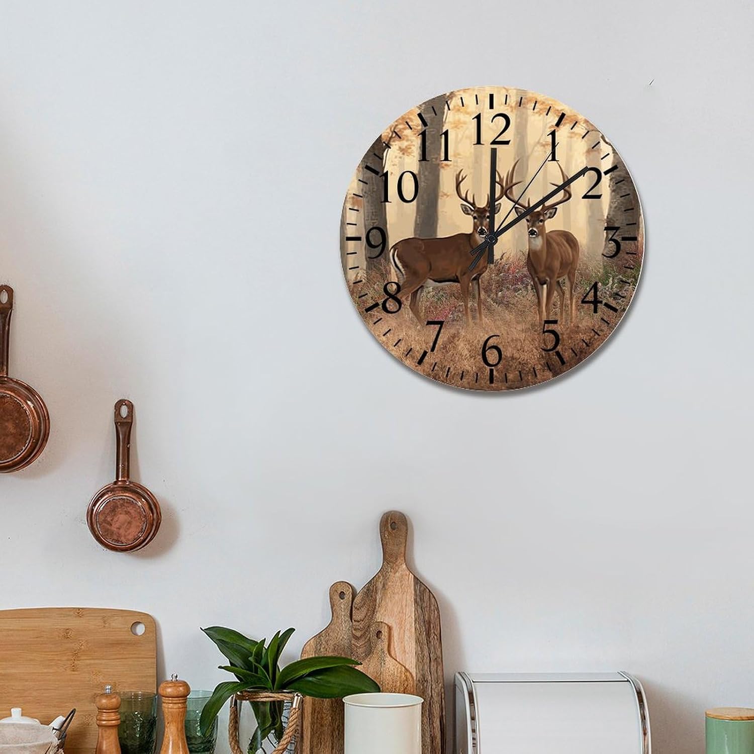 Deer Buck Wall Clock Jungle Deer 15 Inch Large Wall Clocks Battery Operated Silent Modern Boho Retirement Living Room Decor Gift for Man Woman Friend Anniversary