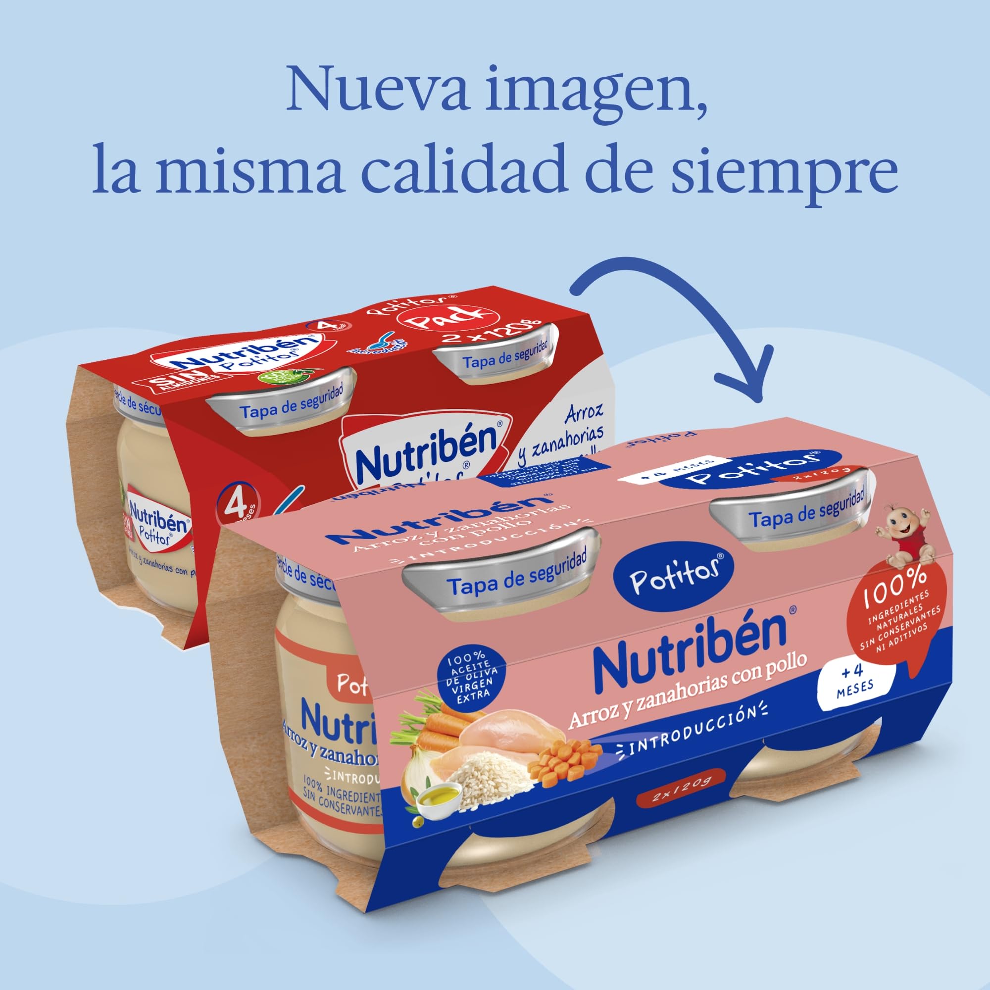 Nutribén Potitos Pollo con Arroz y Zanahorias, Desde 4 Meses, Pack 6 x 120g