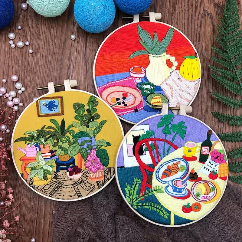 Damaiy 3-in-1 Embroidery Starter Kit for Beginners Adults - Complete Punch Needle & Cross Stitch Set with Hoop, Threads & Step-by-Step Guide (3 DIY Craft Kits)