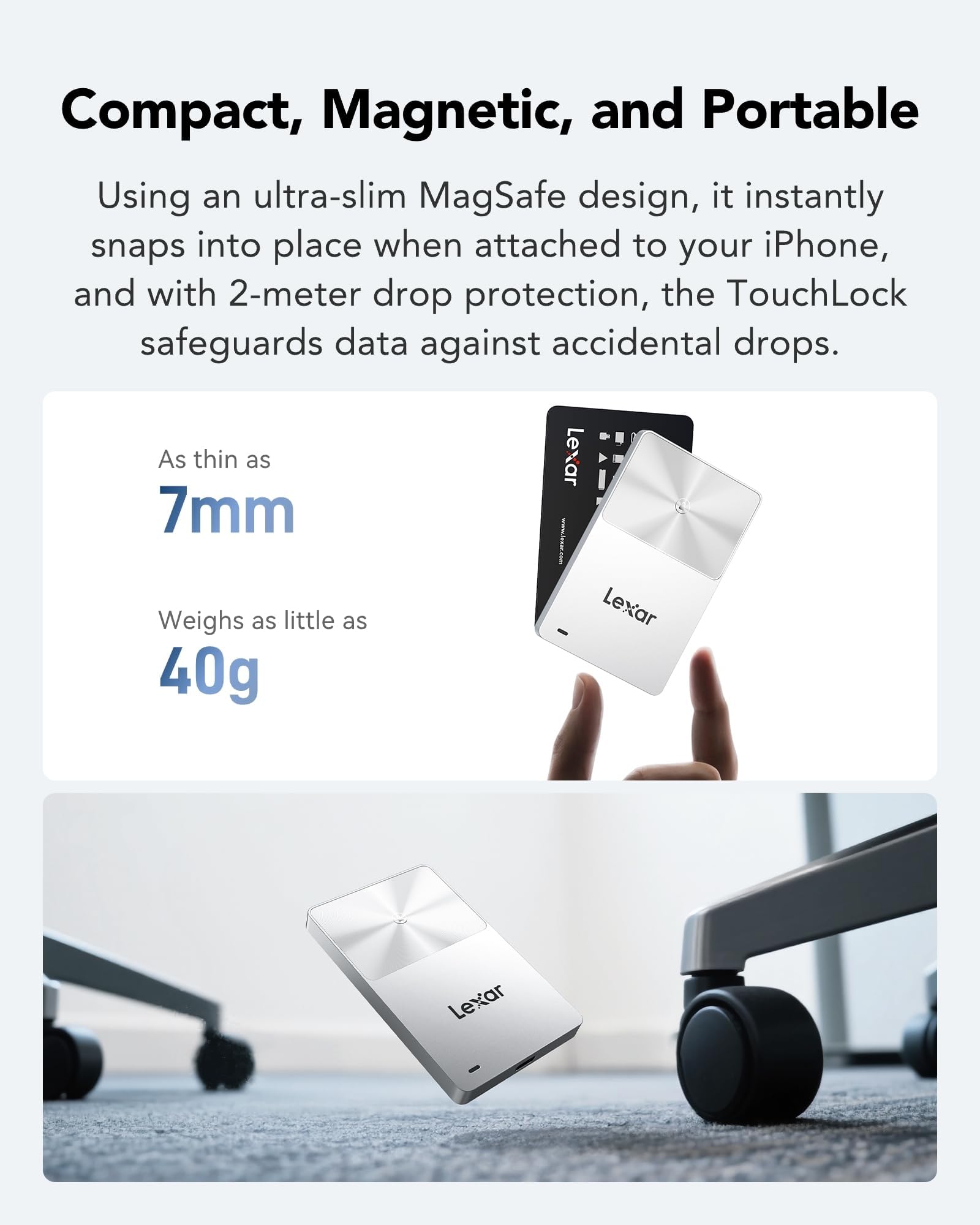 Lexar TouchLock Portátil SSD 1TB con Autenticación de Cifrado NFC de un Solo Toque, Unidades de Estado Sólido Externas USB 3.2 Gen2, Compatible con SSD Magnético para iPhone 17/16, Tabletas y PC