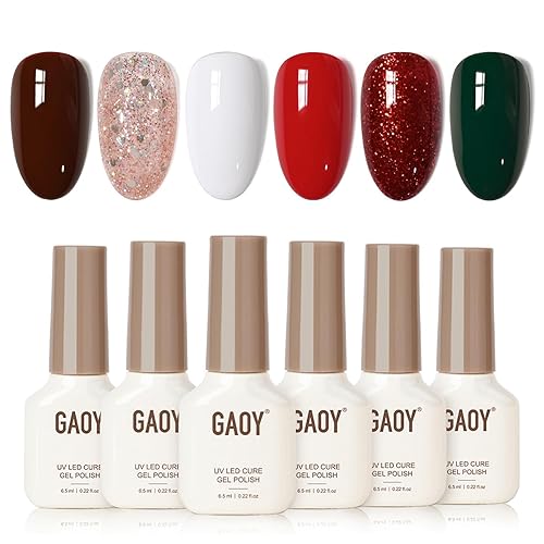 GAOY Christmas Red Gel Nail Polish Set, 6 Colors Glitter