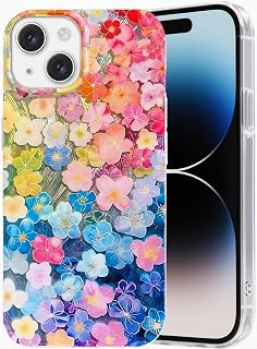 I-MGAE-IN-AR Compact Case for iPhone 14 Case Colorful Iridescent Flower Design,Holographic Glossy Cute iPhone 13 Phone Case for Aesthetic,Shockproof Military-Grade Protection
