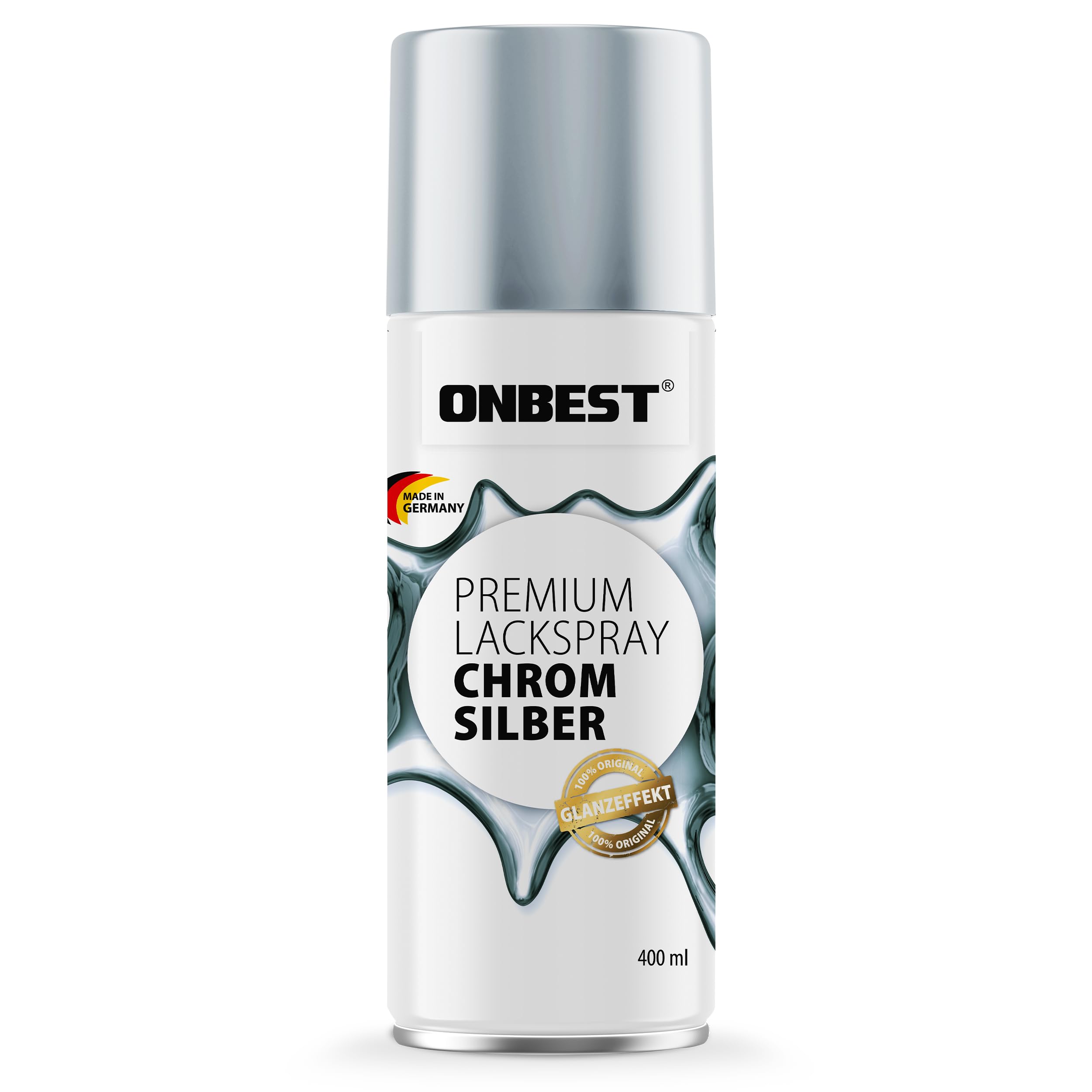 Onbest Premium Lackspray Sprühfarbe – wasserfest – Sprühlack Farbe zum Lackieren, Dekorieren & Reparieren von Oberflächen wie Metall, Holz, Kunststoff, Pappe, Stein (Chrom)
