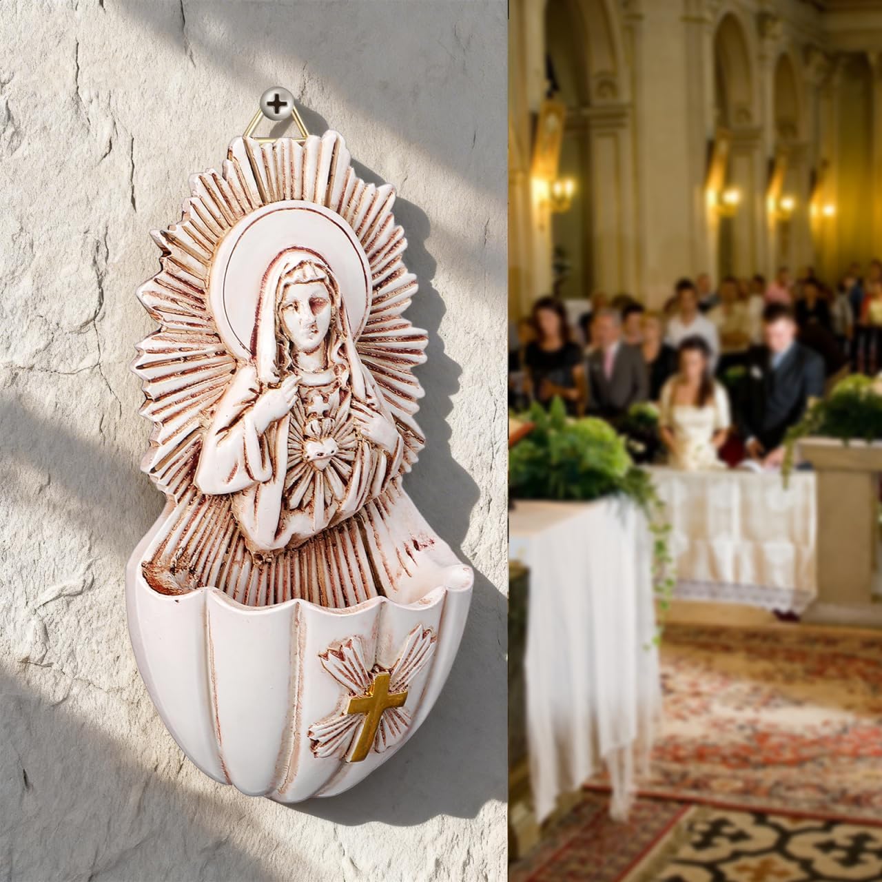 Luxshiny Holy Water Basin Decoration - 2Pcs Resin Catholic Holy Water Fonts for Home Wall Decor Ideal for First Communion Confirmation