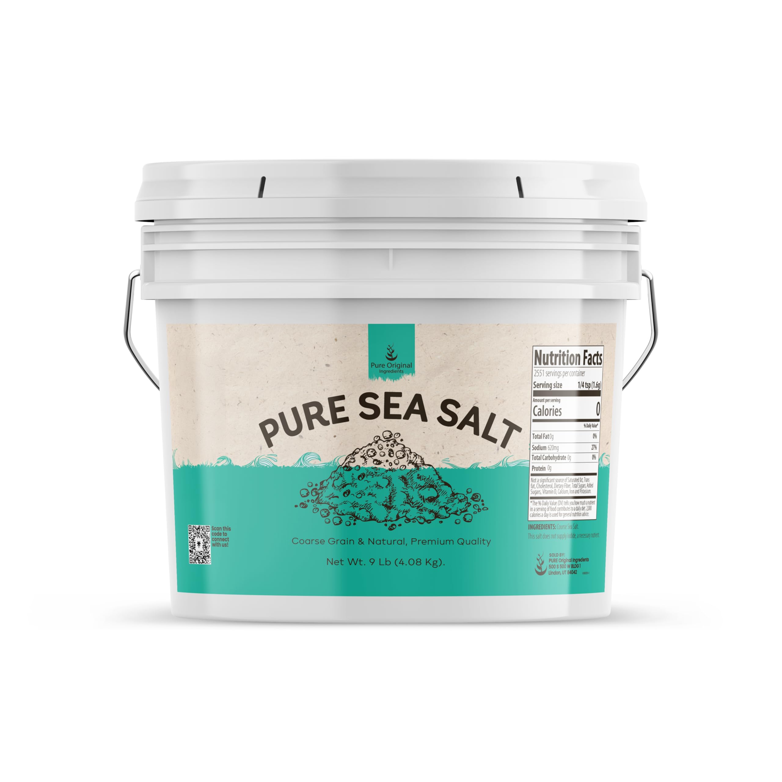 Pure Original Ingredients Sea Salt (1 Gallon) Coarse Grain, Sourced From Spain, Cooking, Bath Additive