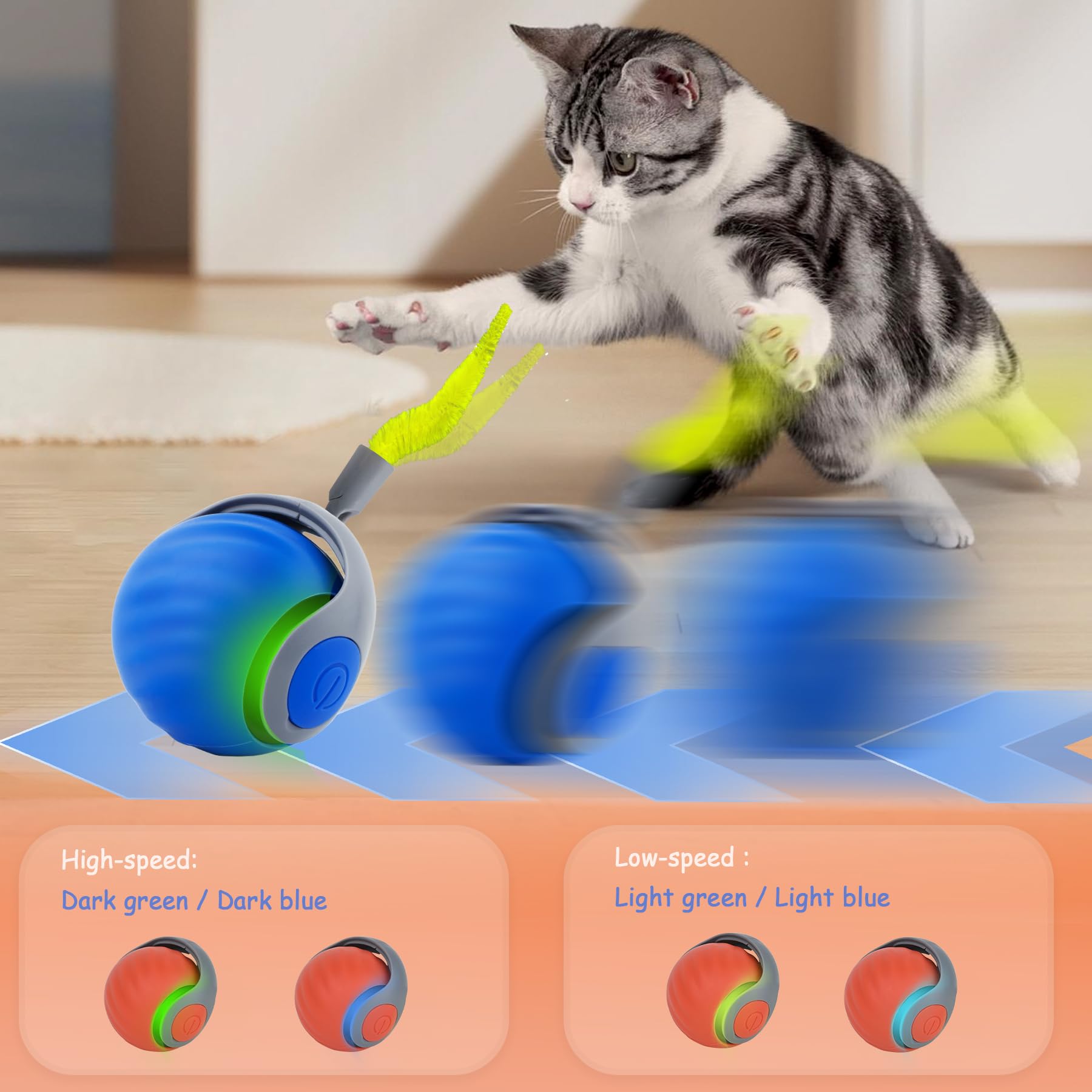 CHANCCI Speedy Tail 2.0 – Interactief Kattenspeelgoed – Slimme Bewegende Bal Met Staart – 2 Snelheden – 2 Modi – USB-C Oplaadbaar – 150mAh – Tot 90 Minuten Speeltijd