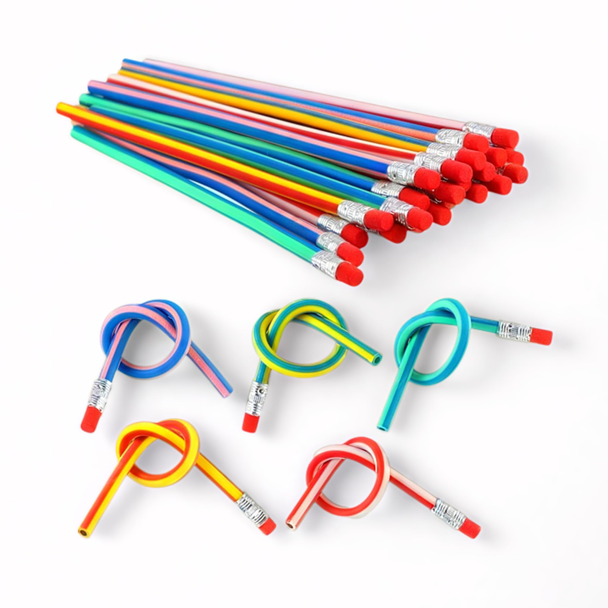 AIBULO 100 Soft Flexible Bendy Pencils & Eraser - Magic Bend Toys for Kids Party Bags, School Fun Stationery Equipment, Party Favors & Gifts