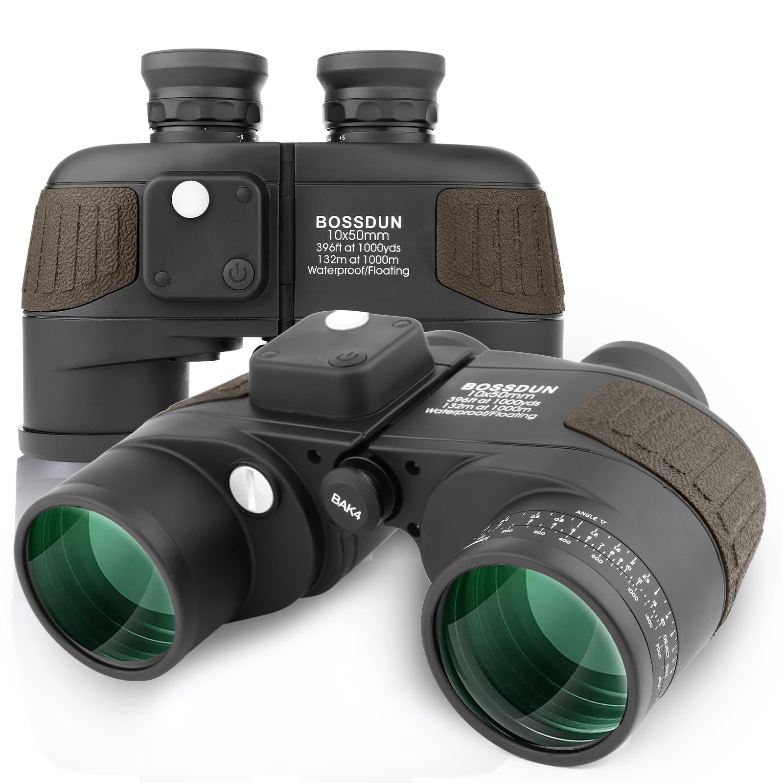 10X50 Prismáticos Marinos para Adultos Impermeable con Brújula Brújula BAK4 a Prueba de Niebla Prism Lens Binoculares Militar para Navegación Navegación Observación de Aves y Caza (Y)