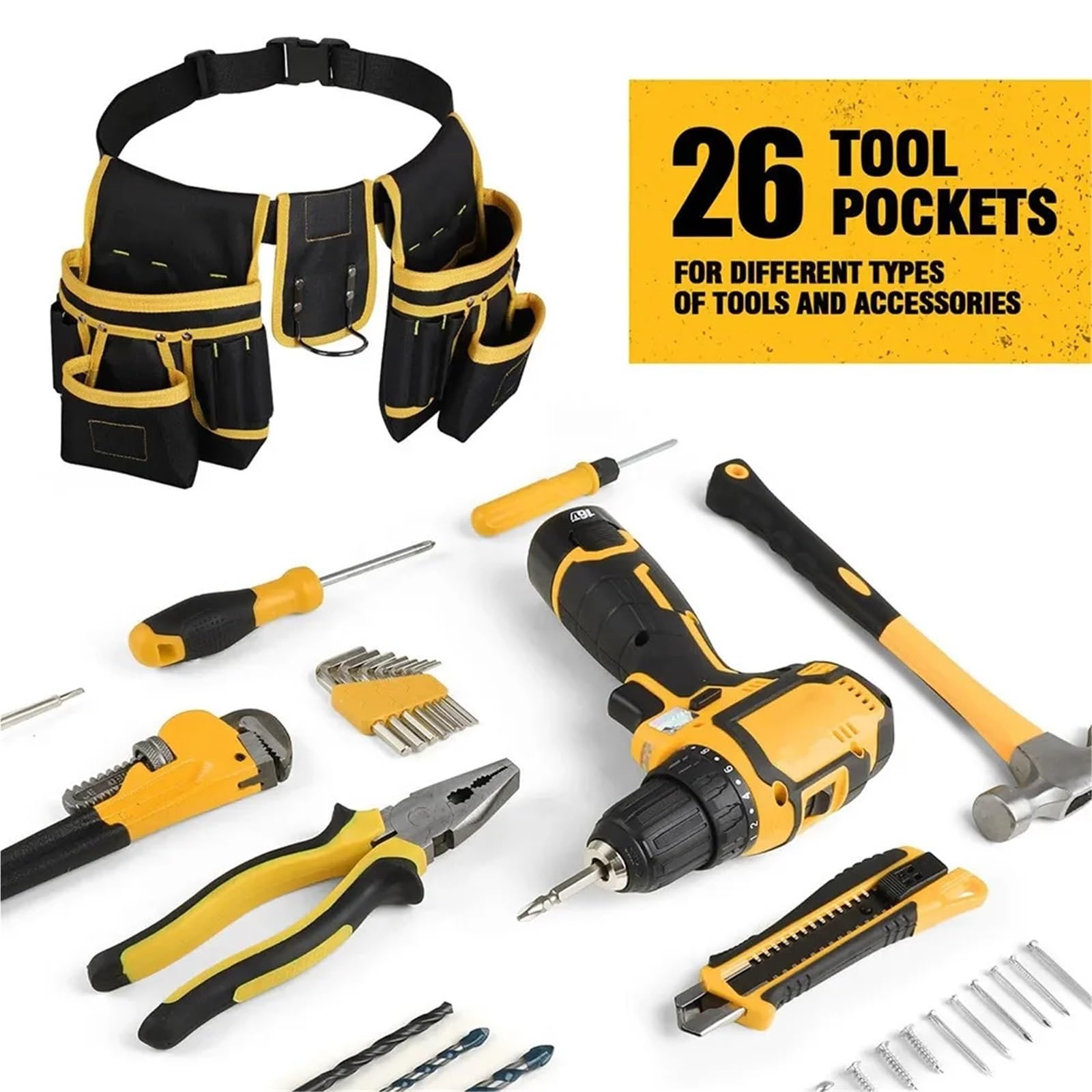 Juego de bolsas herramientas tela Oxford con cinturón magnético, soporte for martillo, bolsa for succión uñas, organizador, electricista y carpintero Para Carpintero Constructor