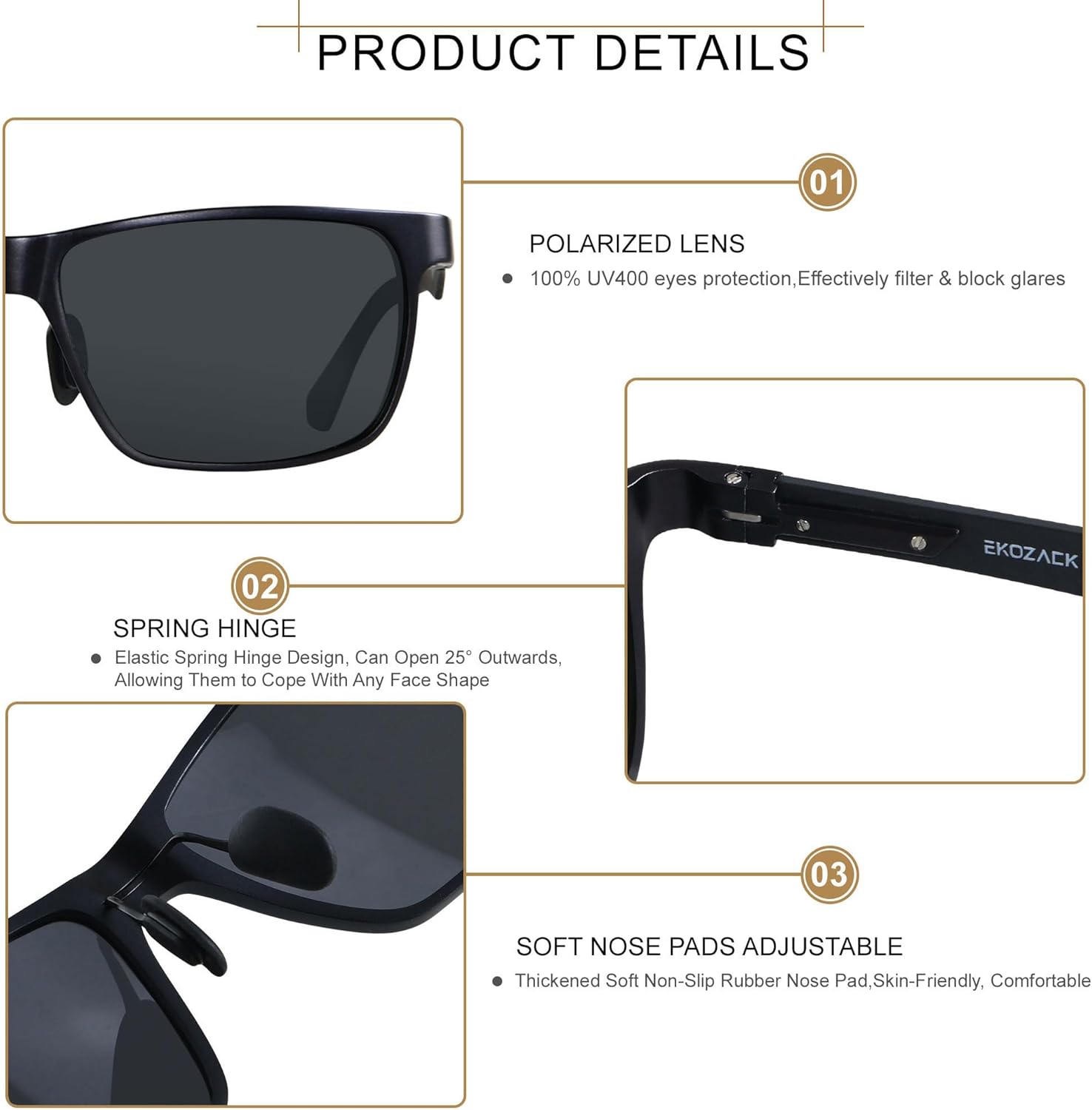 Carbon Fiber Sunglasses for Men Polarized Ultralight Classic Square Sun Glasses Driving Fishing Golf - Image 4