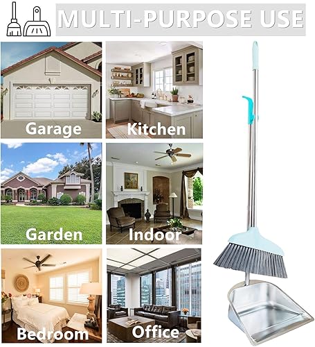 Miniatura 8 de YAYOU Juego de recogedor y escoba para el hogar, 33.5 pulgadas, de acero inoxidable resistente de alta calidad con mango largo, elegante diseño de