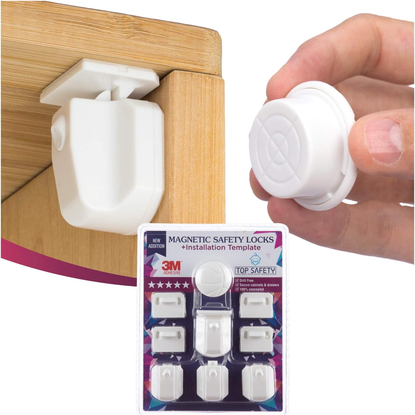 Magnetic Cabinet Locks Child Safety 4 Locks & a Key 3M Adhesive No Drill Hidden Baby Safety Locks for Baby Proofing Cabinets Childproofing Drawer Locks & Cabinets Locks for Child Proof by Top Safety