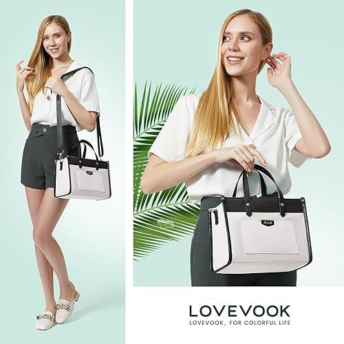 Miniatura 6 de LOVEVOOK Bolsa de almuerzo para mujer, bolsa de almuerzo aislada de gran capacidad para oficina, trabajo, picnic, playa, a la moda, beige y negro, S